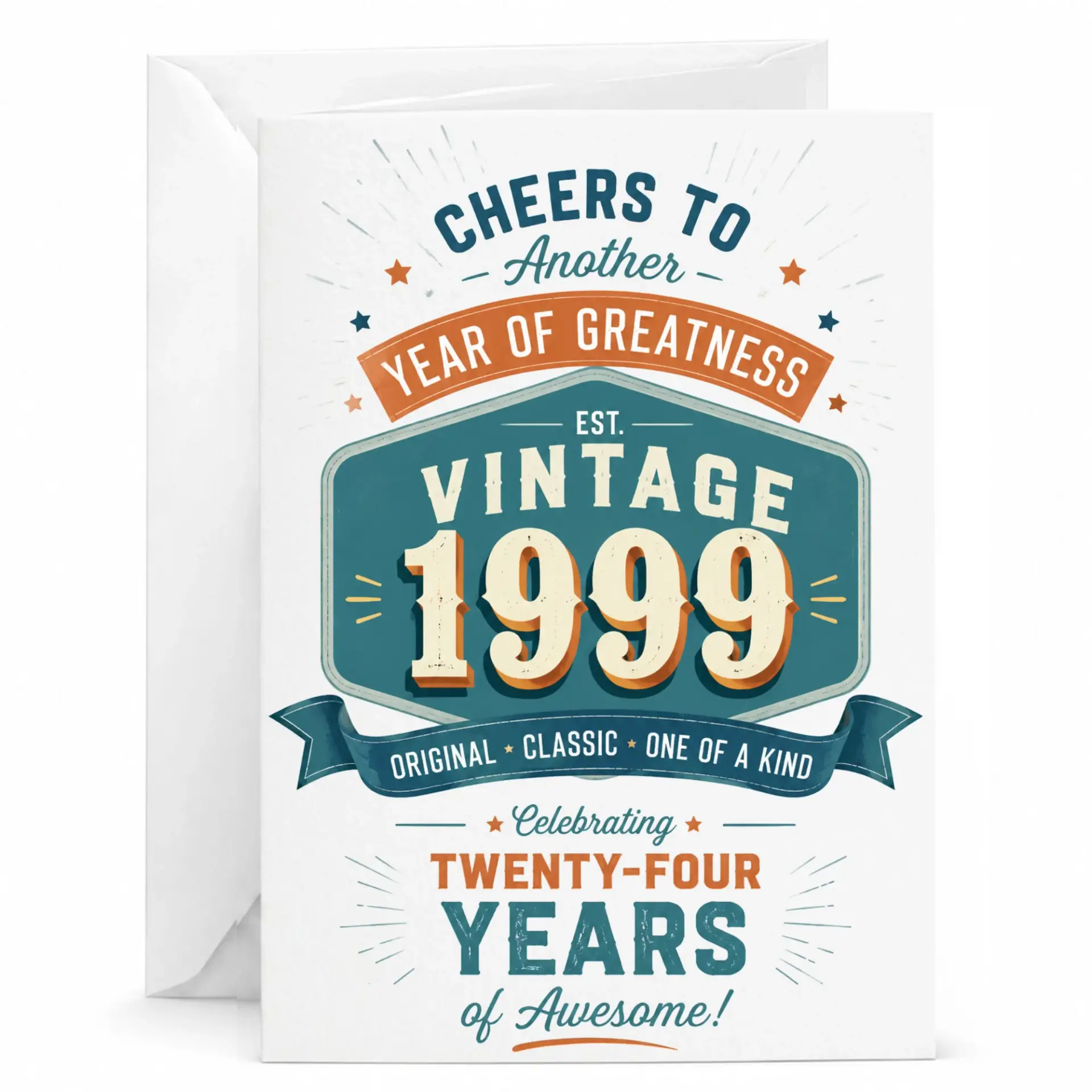 Birthday Card Vintage 1999 Twenty-Four Years of Awesome Funny Greeting Card for Milestone Birthday Celebration