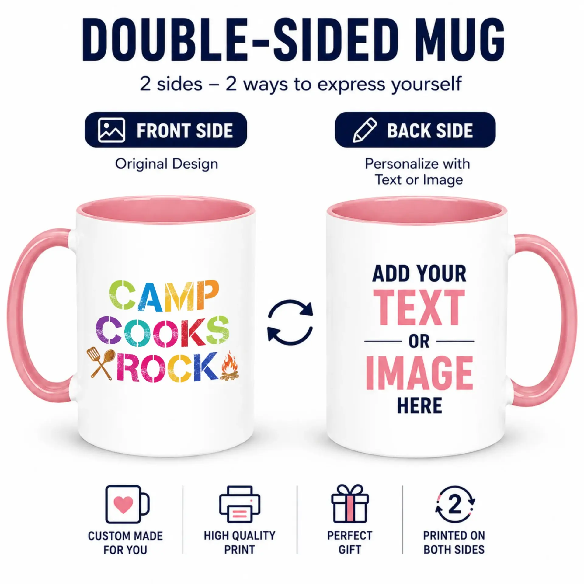 Funny Camp Cooks Rock Ceramic Coffee Mug, 11oz or 15oz, Vibrant Colorful Camping Kitchen Design with Green Handle and Interior