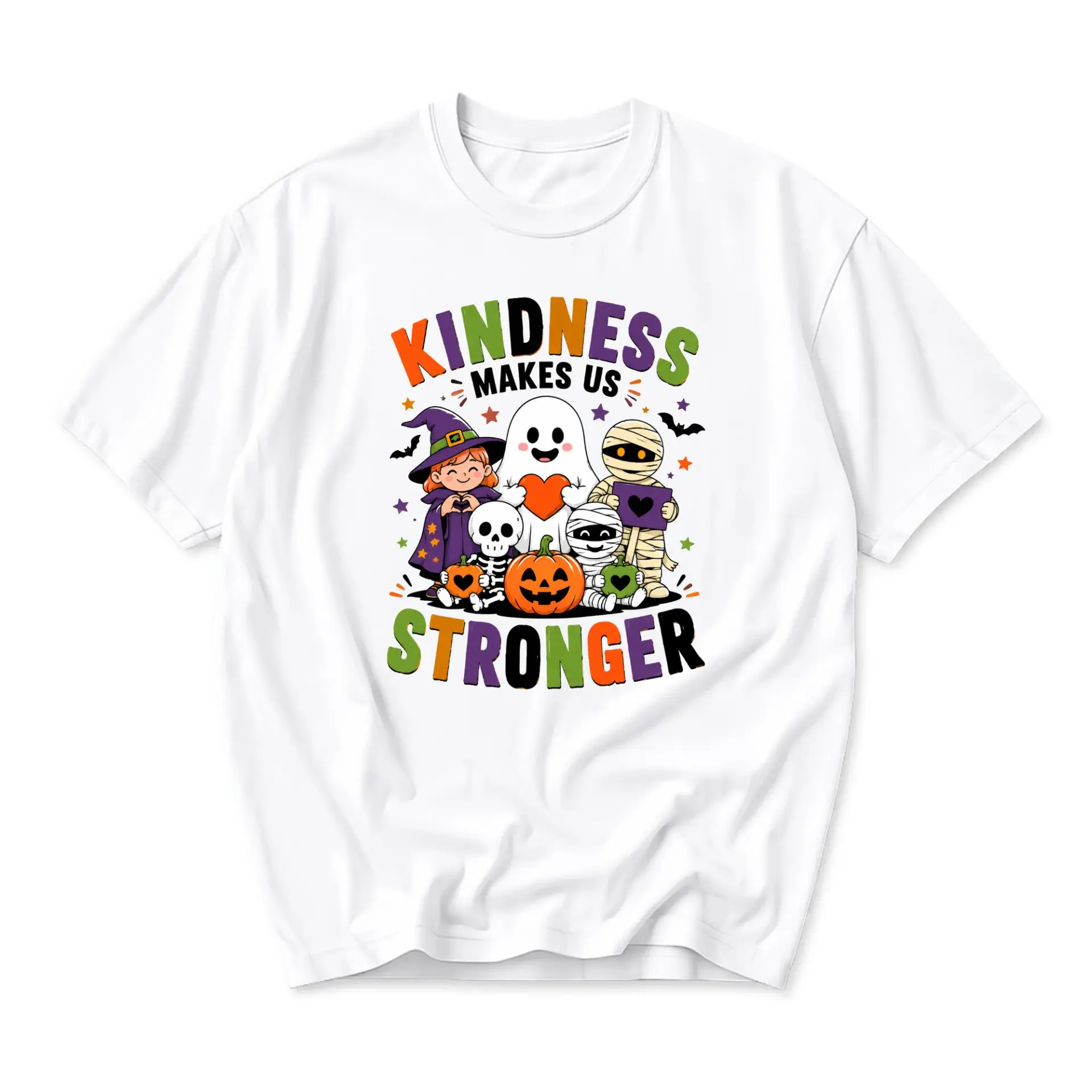 Graphic Tee Kindness Makes Us Stronger Halloween Shirt Unisex Crew Neck Short Sleeve Top for Casual Everyday Wear