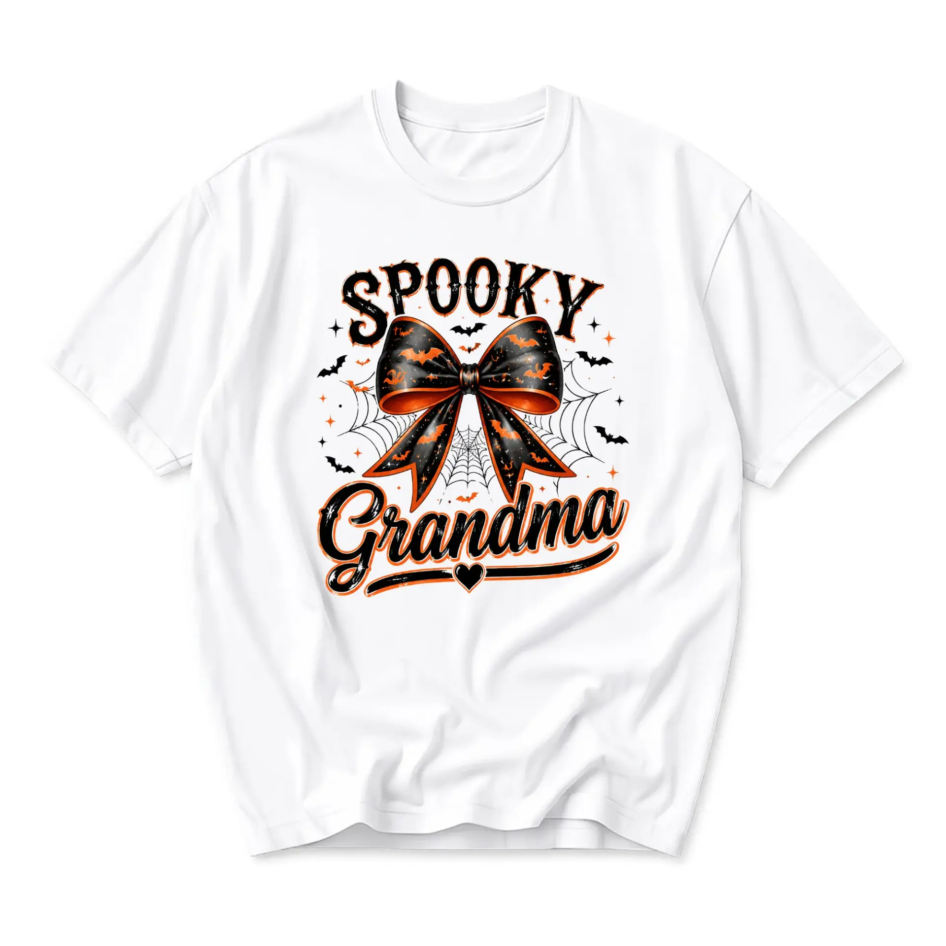 Funny Shirt Spooky Grandma Halloween Graphic Tee Cute Festive Bow Spiderweb Design Unisex Casual Crew Neck T-Shirt