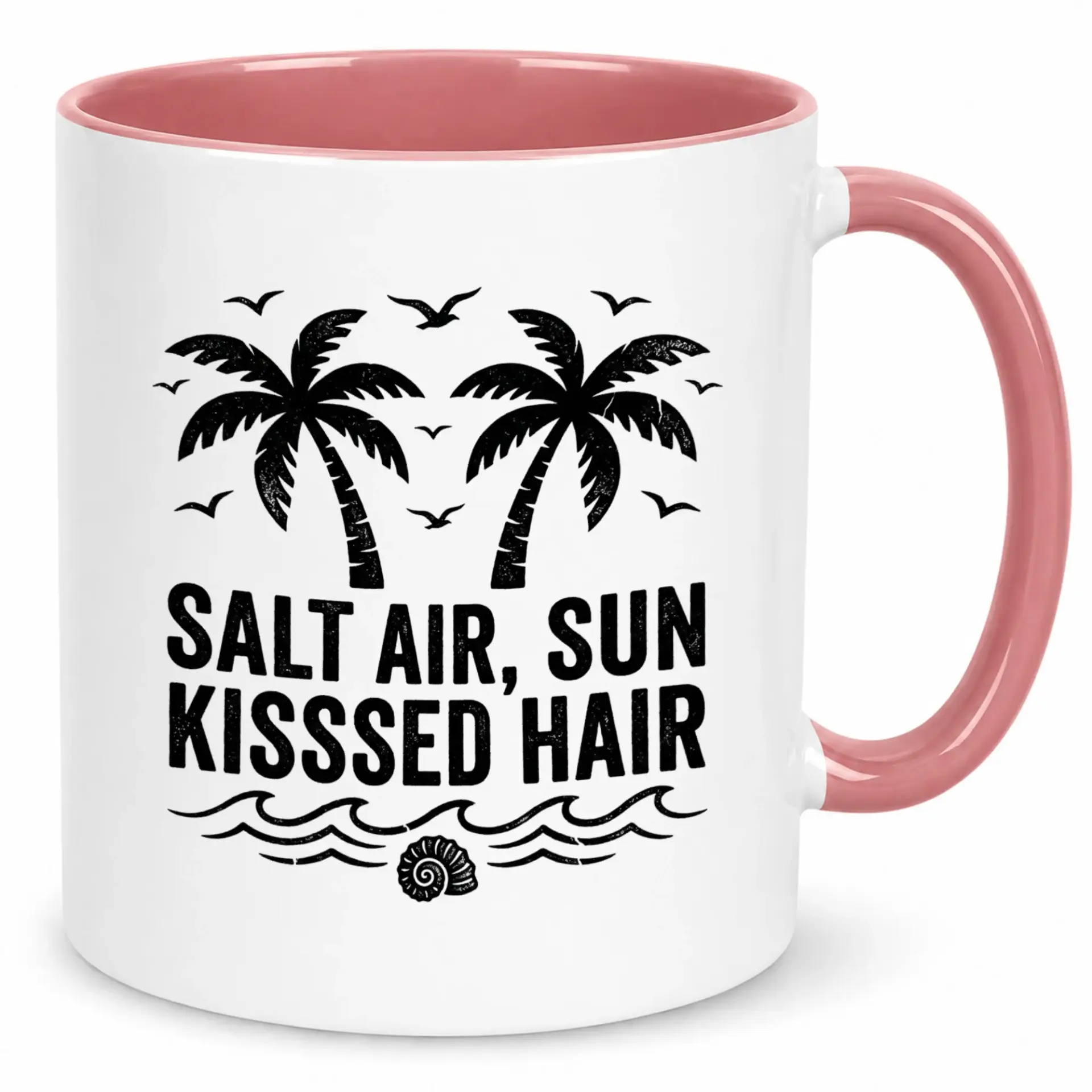 Tropical Beach Vacation Ceramic Coffee Mug, Salt Air Sun Kissed Hair Summer Drinkware Gift for Travel Lovers