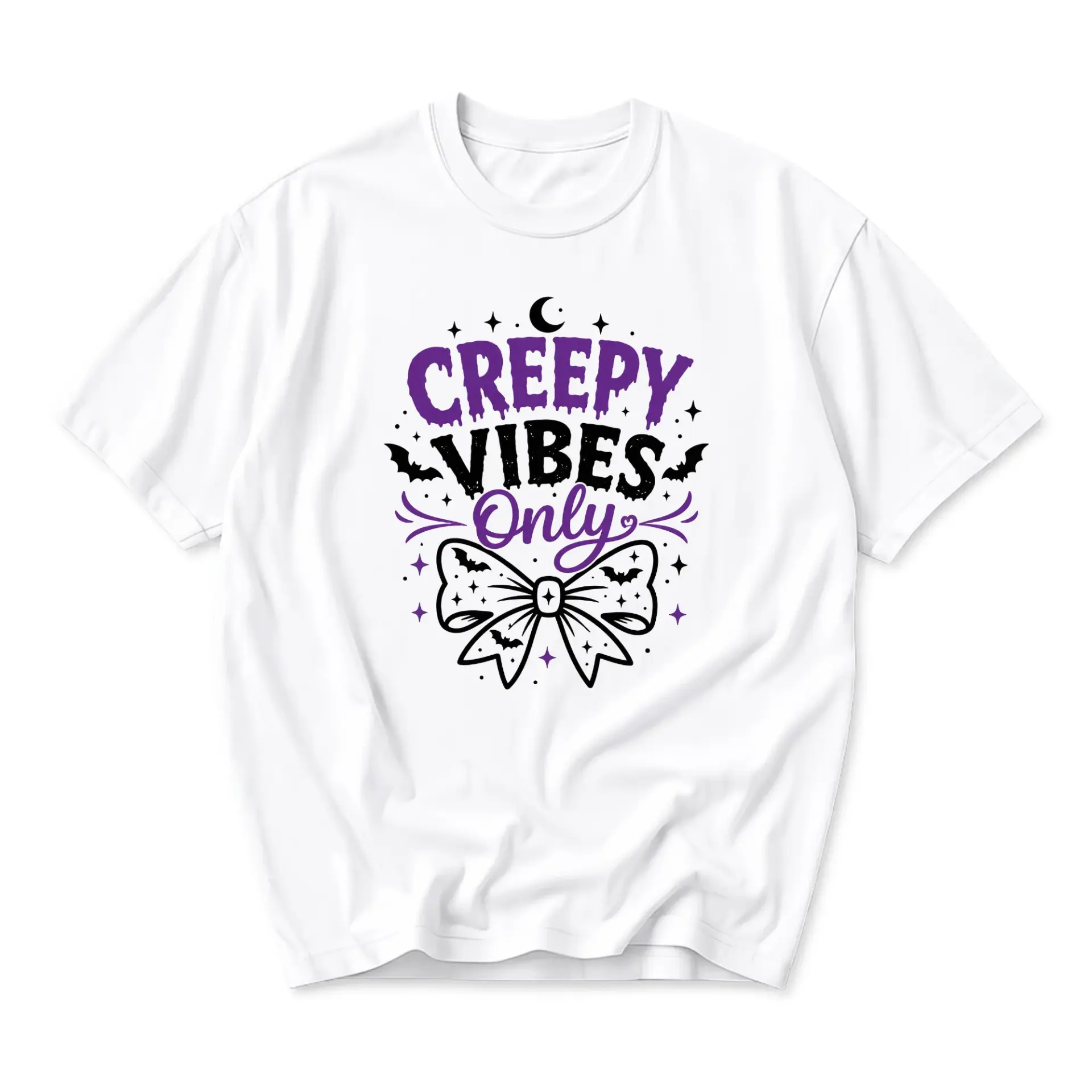 Graphic Tee Creepy Vibes Only Bow Aesthetic Shirt Gothic Style Unisex Casual Crew Neck Comfortable Cotton Blend Top