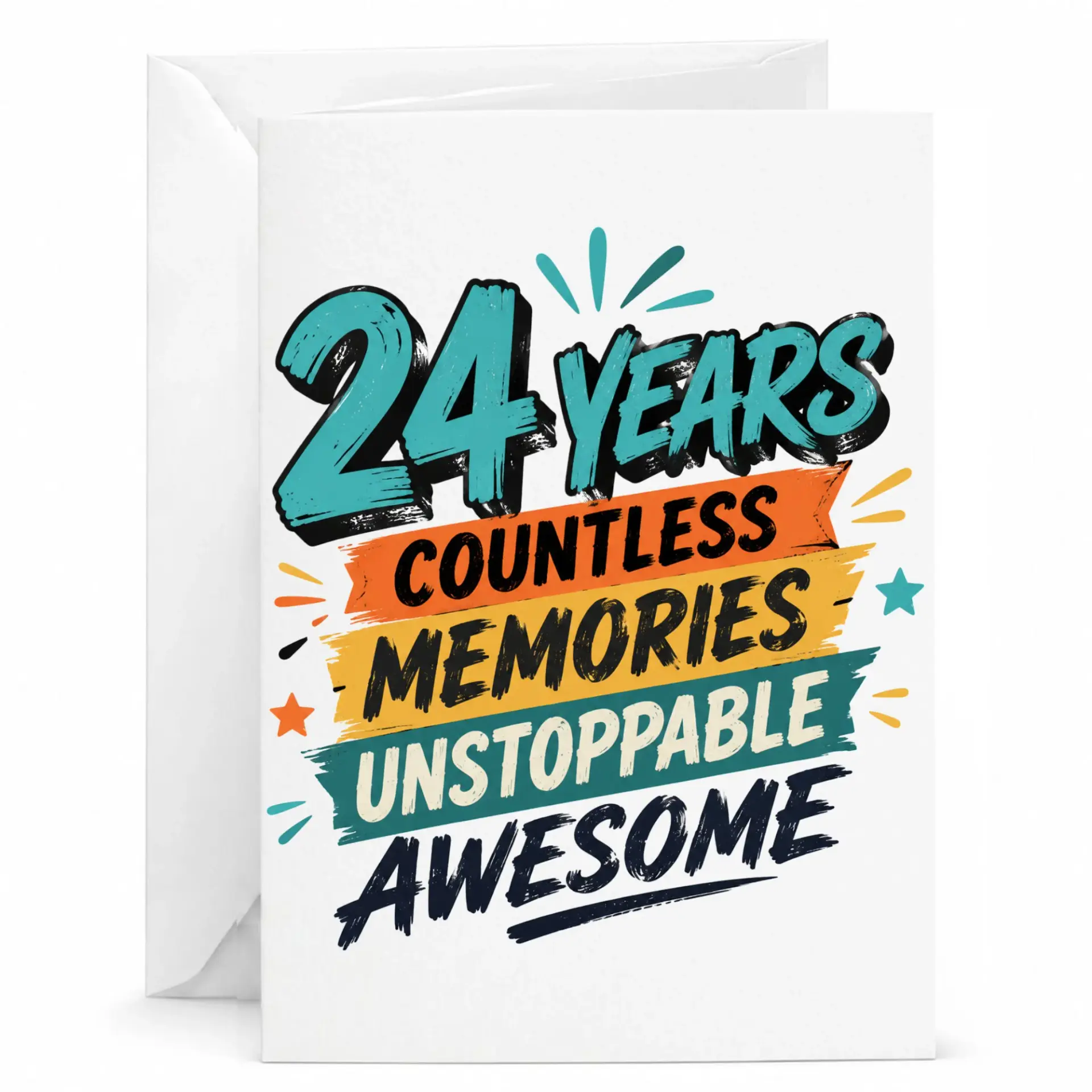 Greeting Card 24 Years Countless Memories Unstoppable Awesome Typography Design for Anniversary and Birthday Celebrations