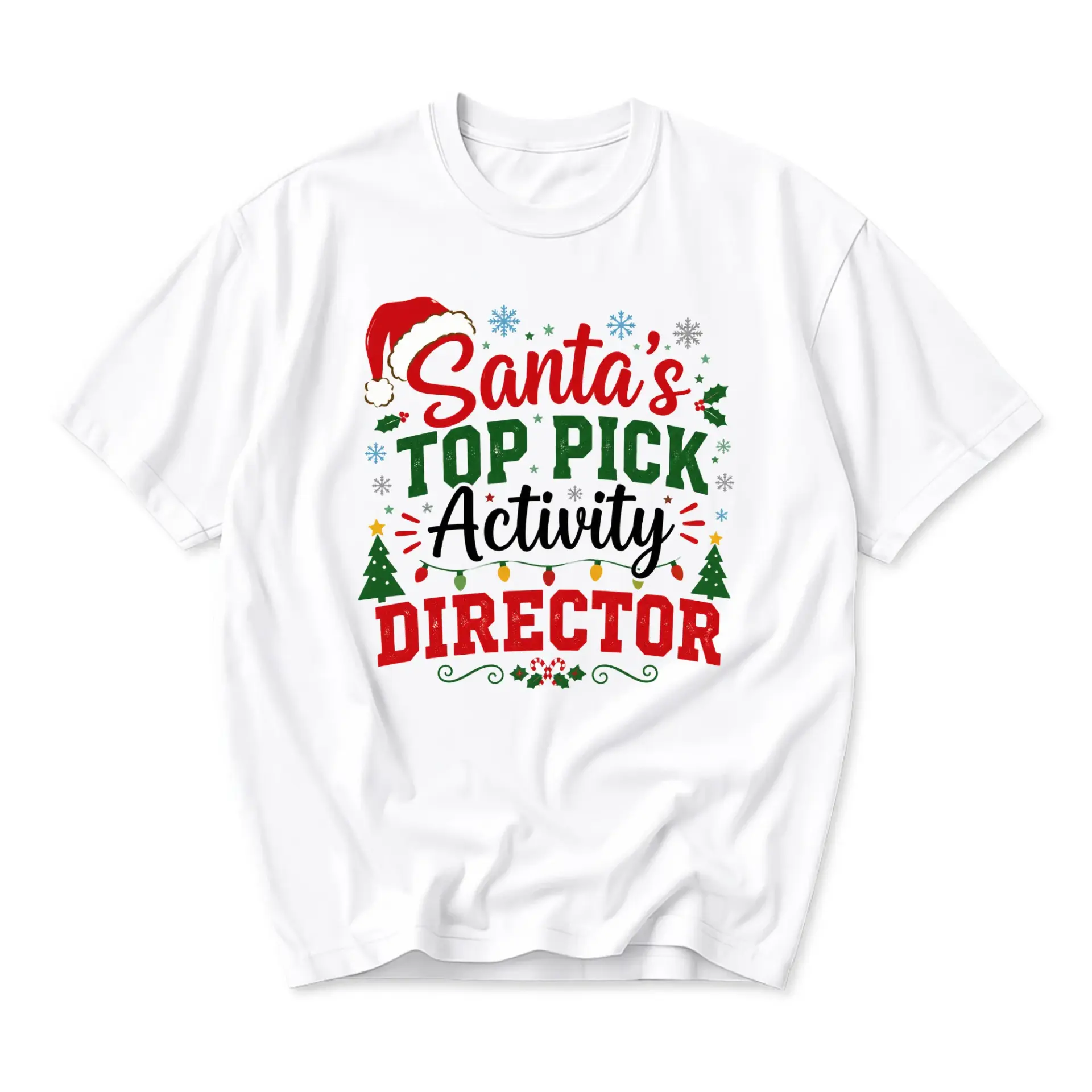 Funny Shirt Santa's Top Pick Activity Director Graphic Tee Holiday Christmas Season Themed Unisex Casual Crew Neck