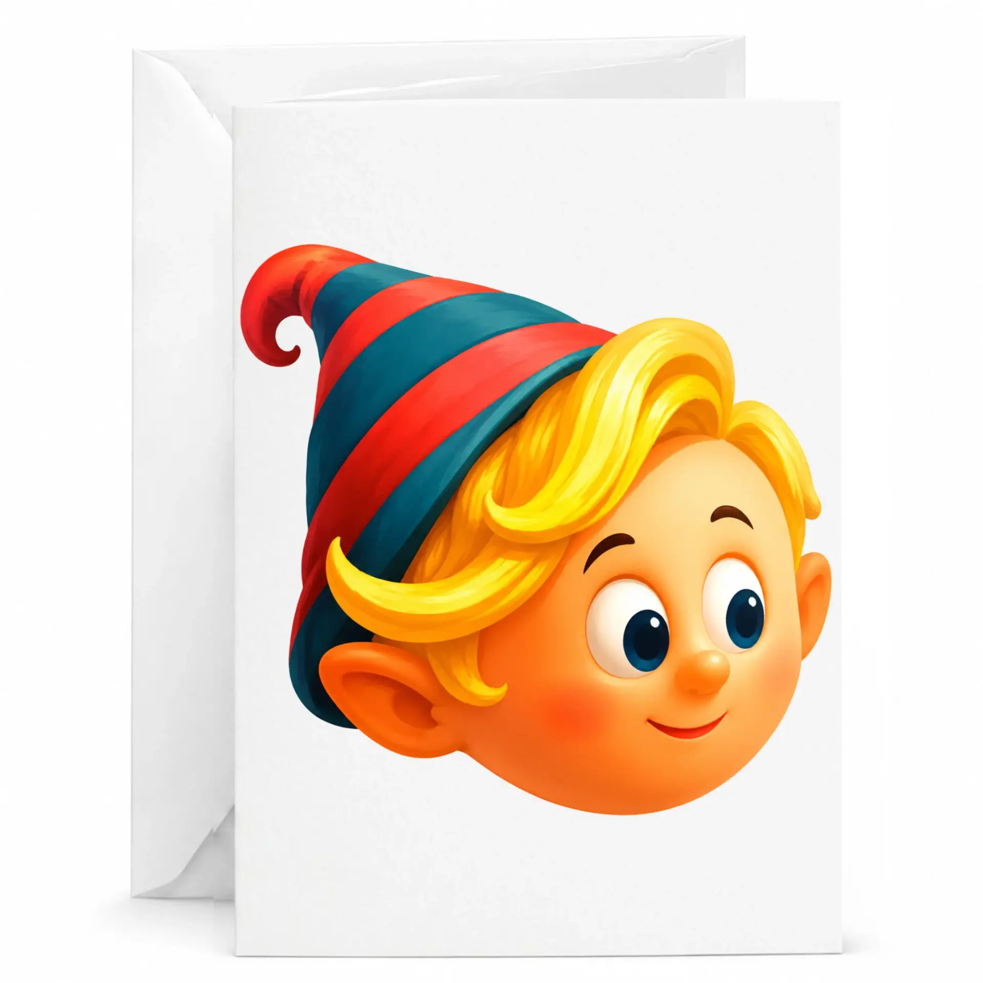 Greeting Card Featuring a Cheerful Blonde Elf Character Design for Holiday Celebrations and Festive Greetings