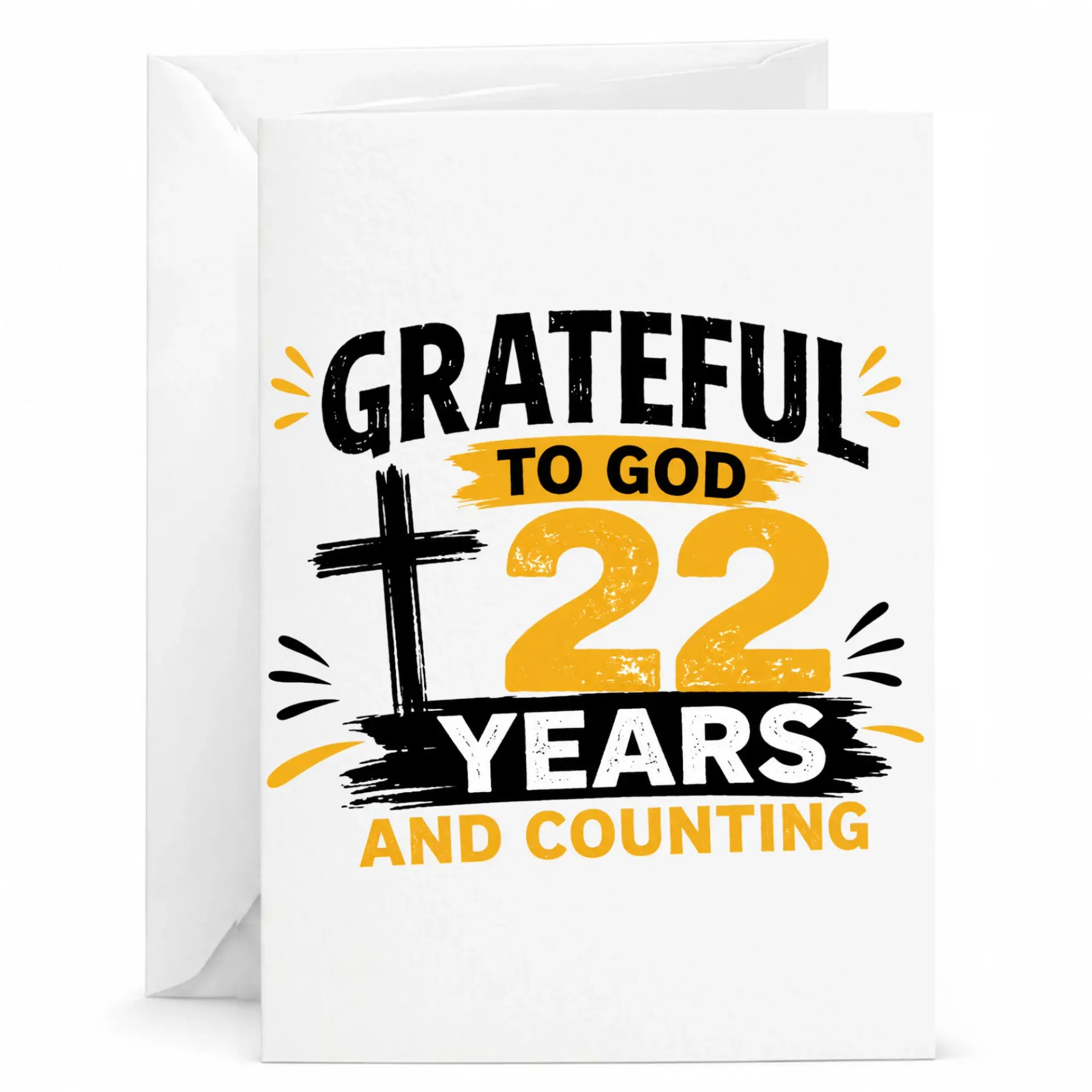 Greeting Card Grateful to God 22 Years and Counting Religious Milestone Birthday Card Featuring Cross Illustration