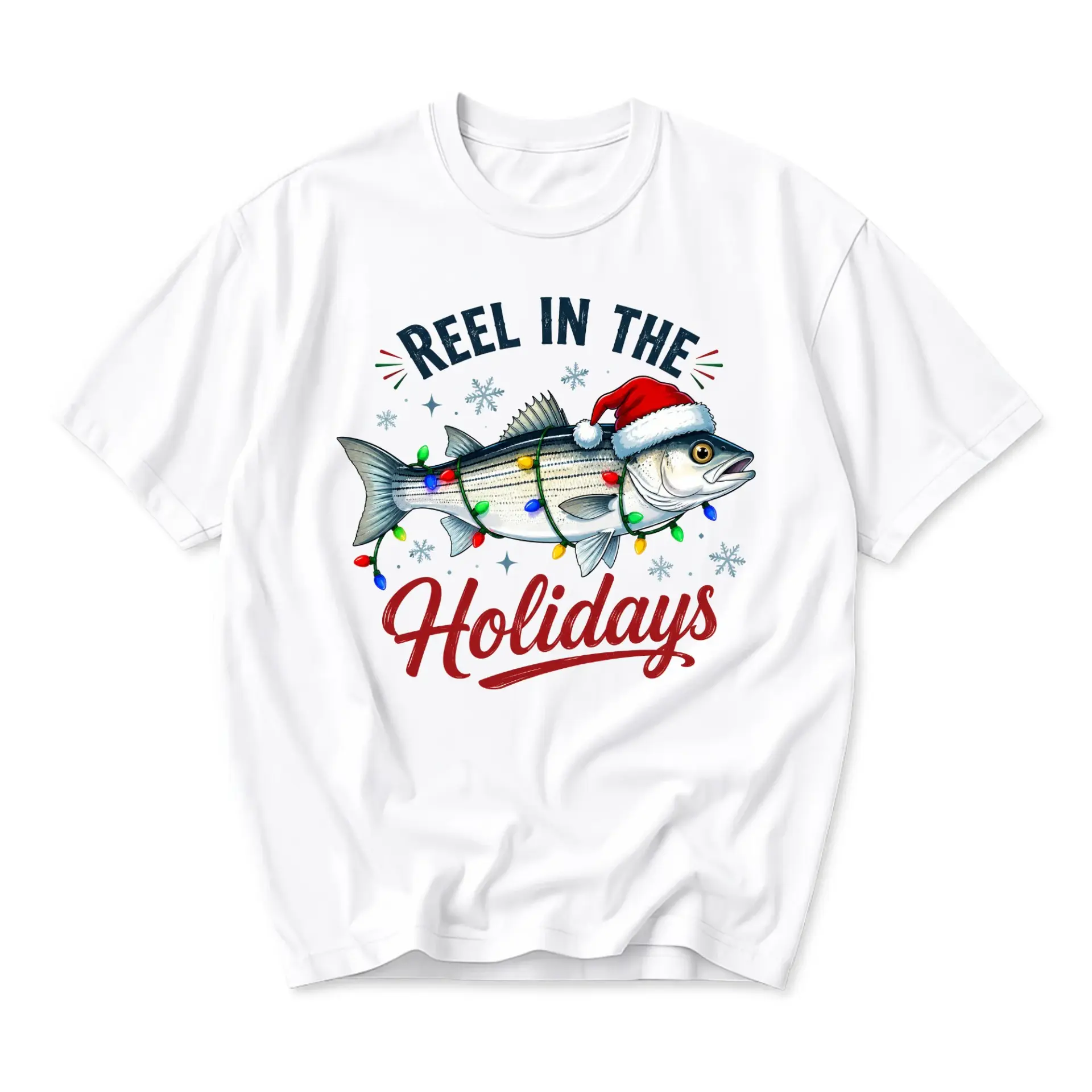 Funny Shirt Reel in the Holidays Graphic Tee Unisex Crew Neck Festive