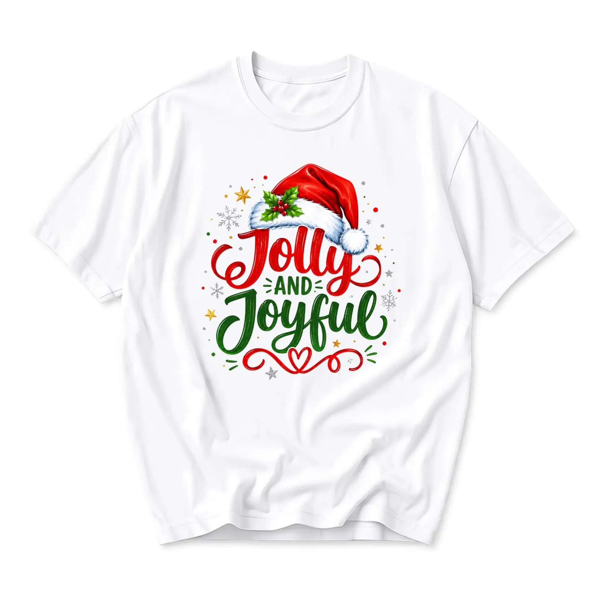 Graphic Tee Jolly and Joyful Christmas Holiday Shirt Unisex Crew Neck Short Sleeve Soft Casual Seasonal Apparel