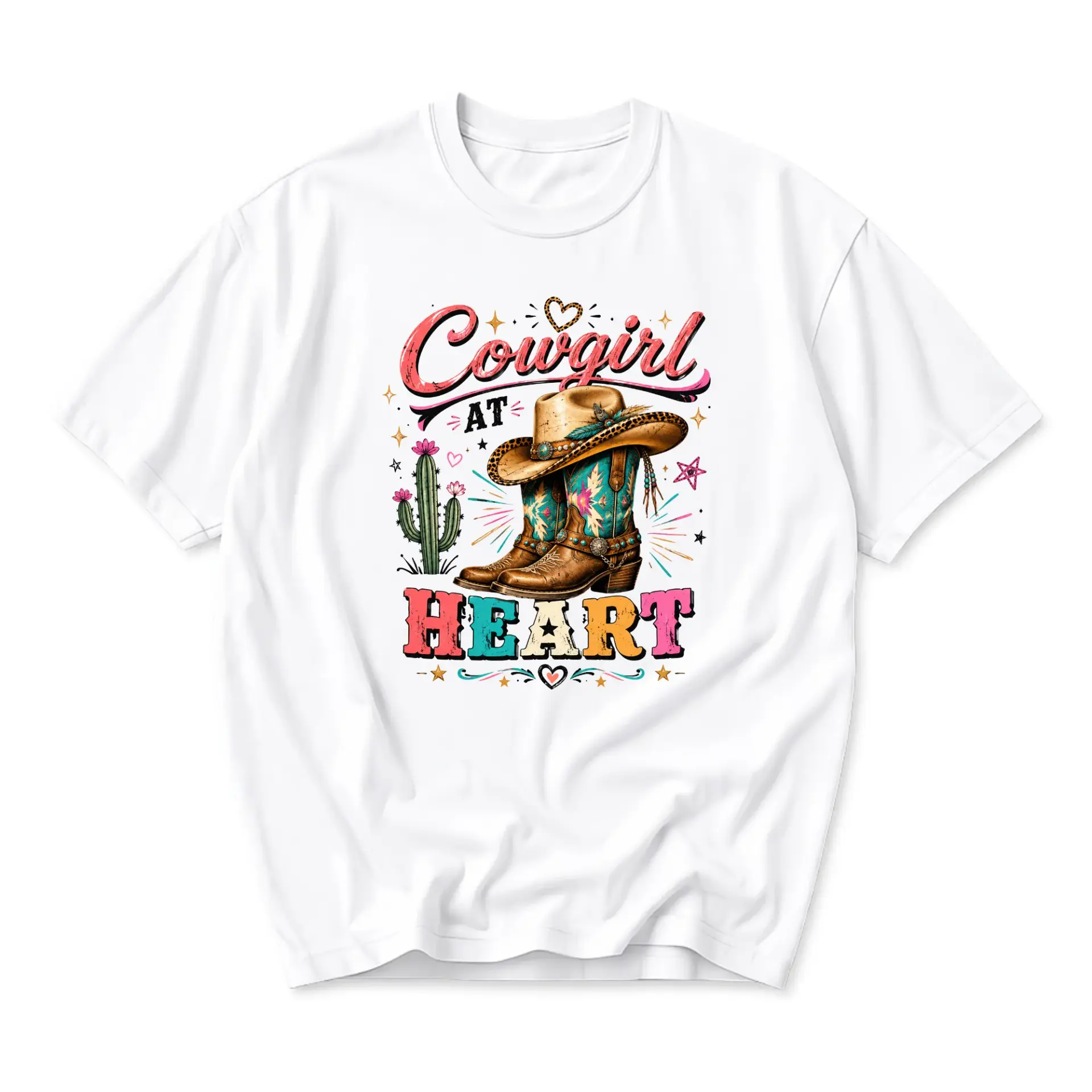 Graphic Tee Cowgirl at Heart Western Theme Shirt Cute Country Style Apparel Casual Short Sleeve Unisex Crew Neck Top