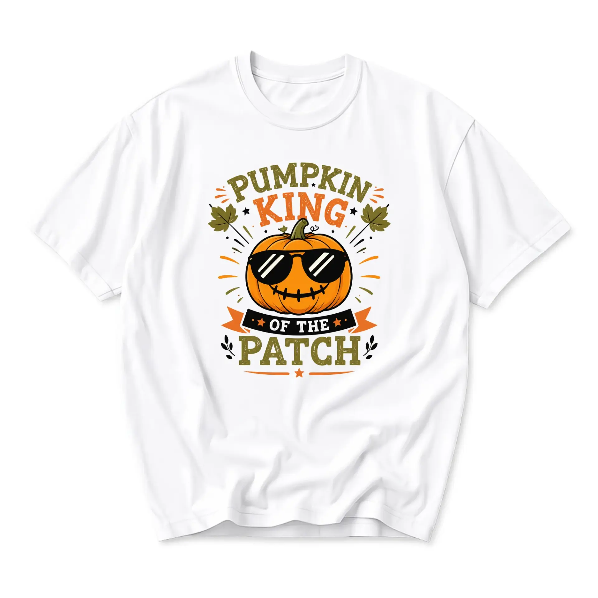 Funny Shirt Pumpkin King of the Patch Graphic Tee Unisex Seasonal Autumn Fall Apparel for Casual Daily Wear White
