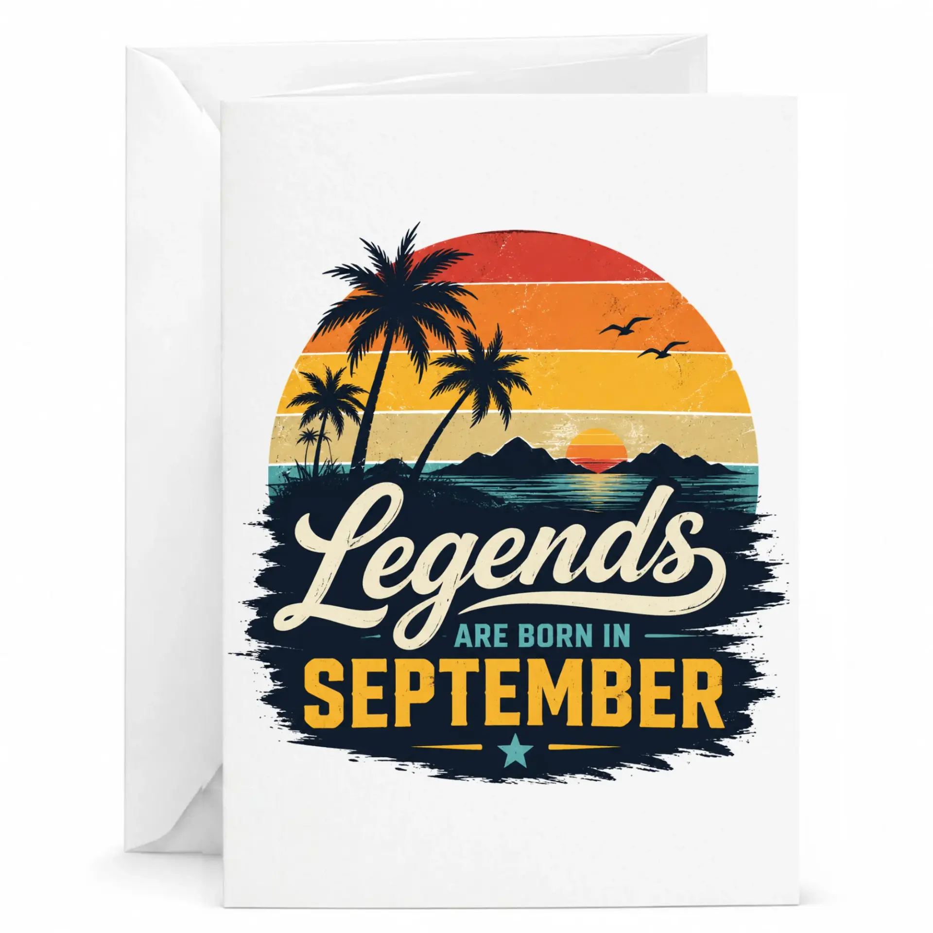 Birthday Card Legends Are Born in September Vintage Sunset Design Greeting Card for Friends and Family Members