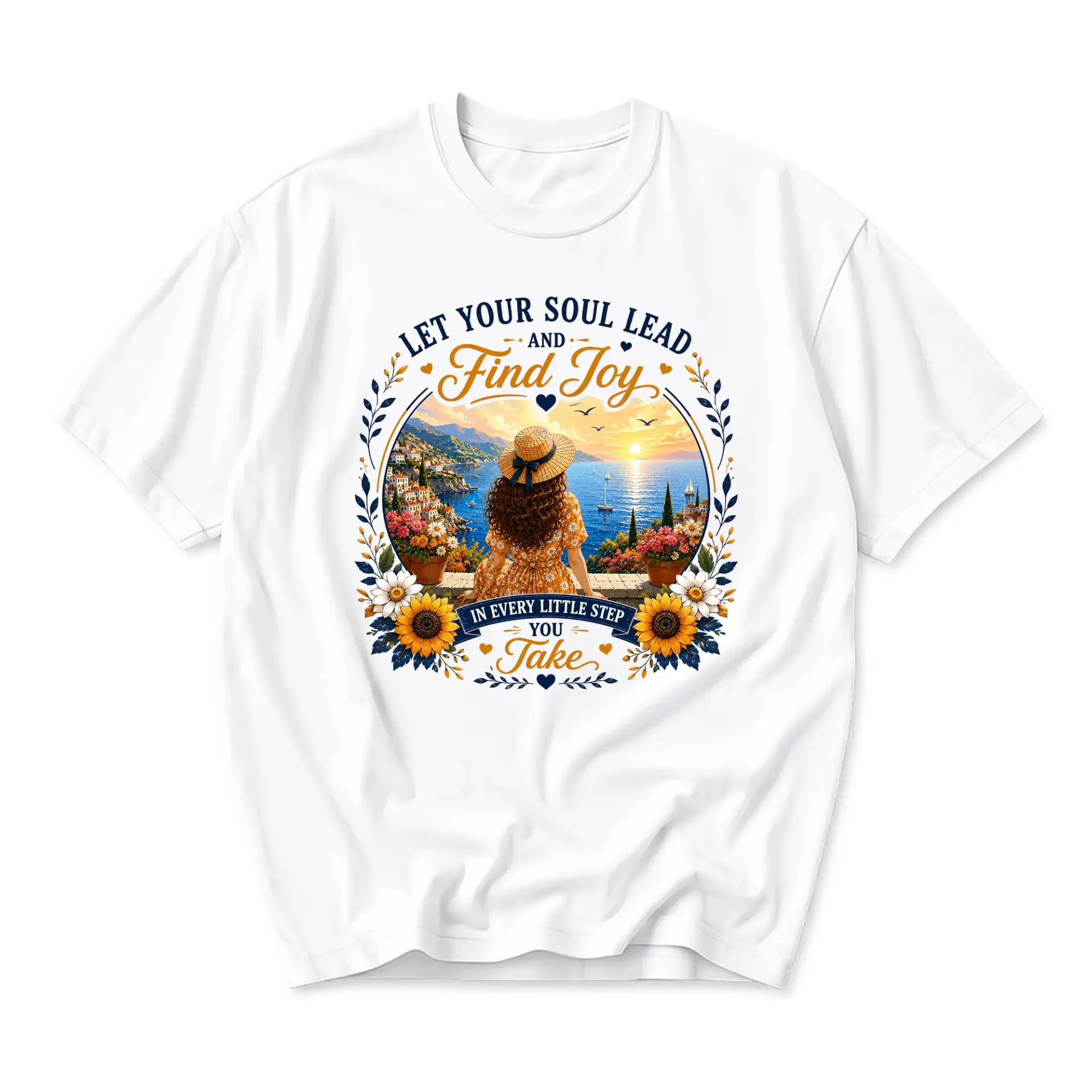 Graphic Tee Let Your Soul Lead and Find Joy Inspirational Nature Art Print Unisex Crew Neck Casual Short Sleeve Shirt