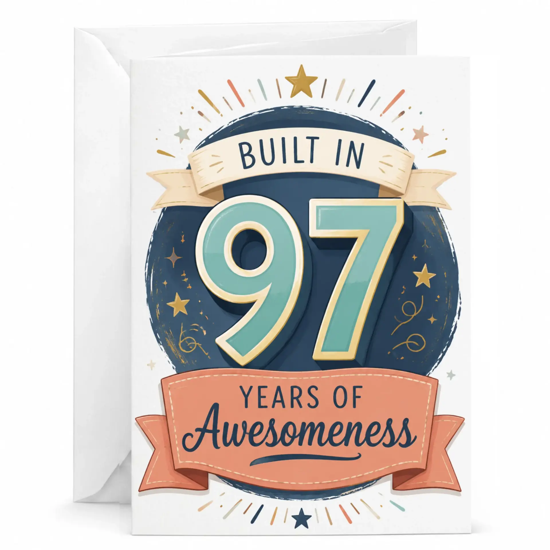 Birthday Card Built in 97 Years of Awesomeness Greeting Card Vintage Style Milestone Celebration 5x7 Inch Folded Note