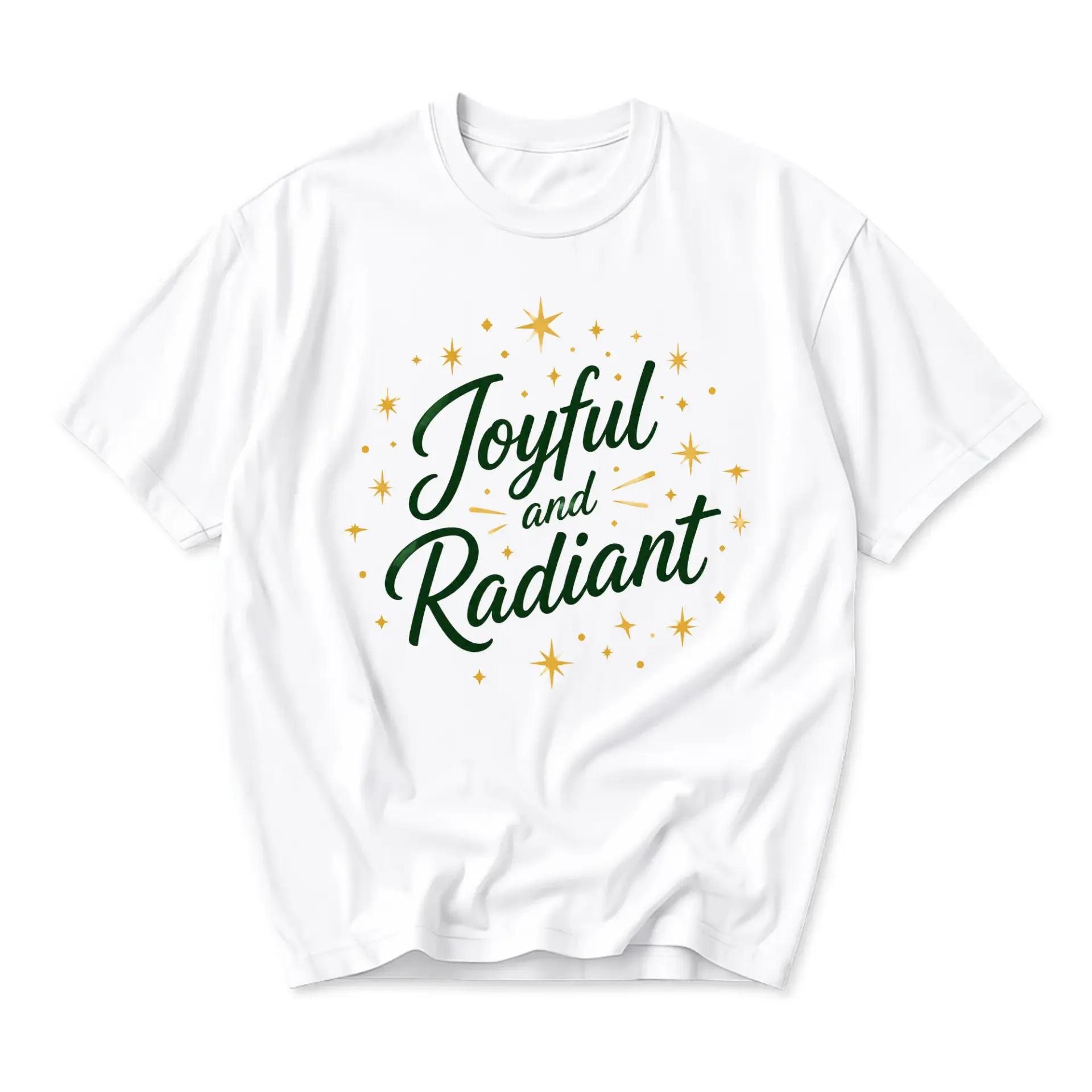 Graphic Tee Joyful and Radiant Inspirational Quote Shirt Unisex Crew Neck Short Sleeve Casual Fashion Top White