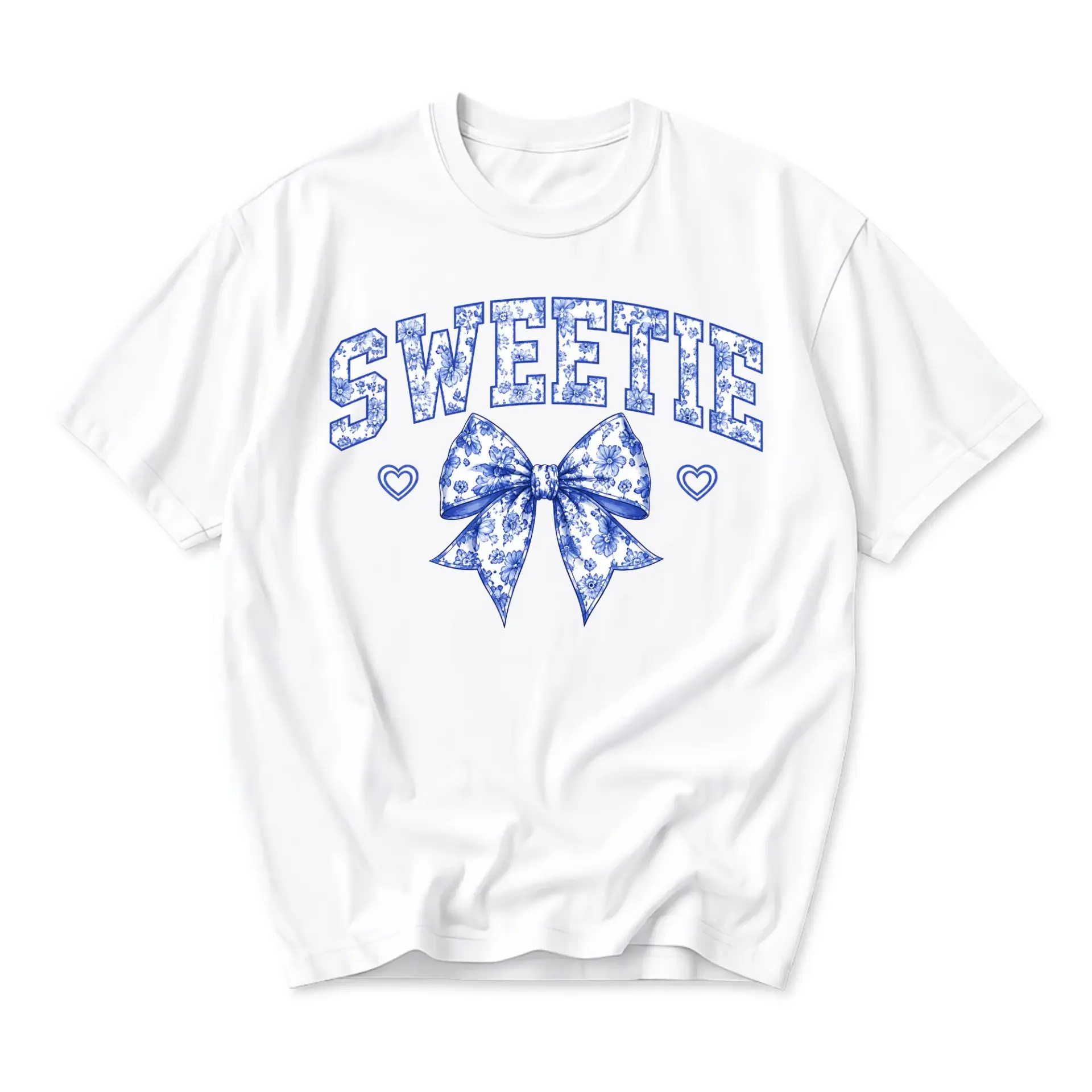 Graphic Tee Sweetie Floral Bow Design Unisex Short Sleeve Cotton Blend Shirt Trendy Casual Everyday Apparel for Adults