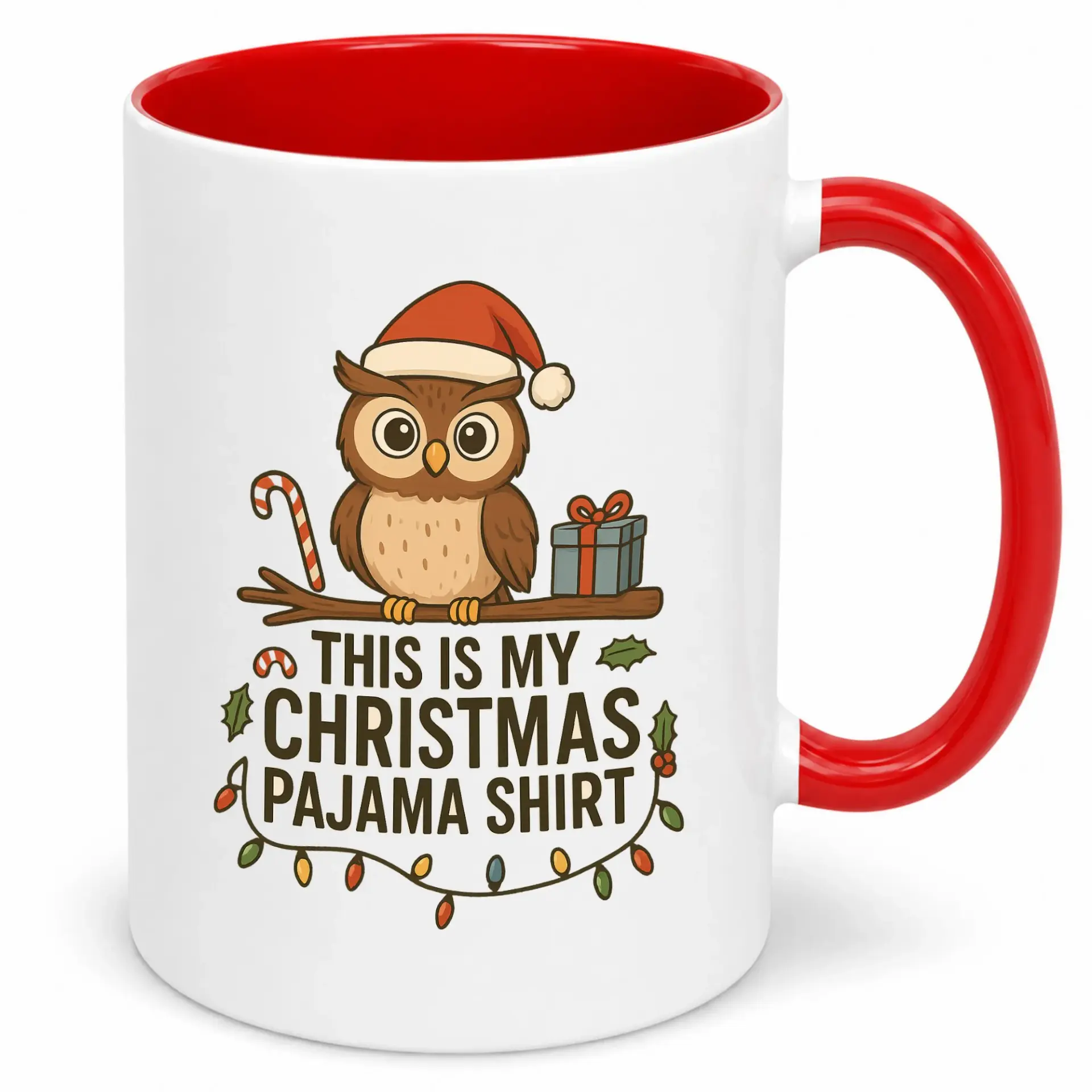 Funny Christmas Owl Ceramic Coffee Mug with Humorous "this Is My Christmas Pajama Shirt" Design, Festive Holiday Drinkware Gift