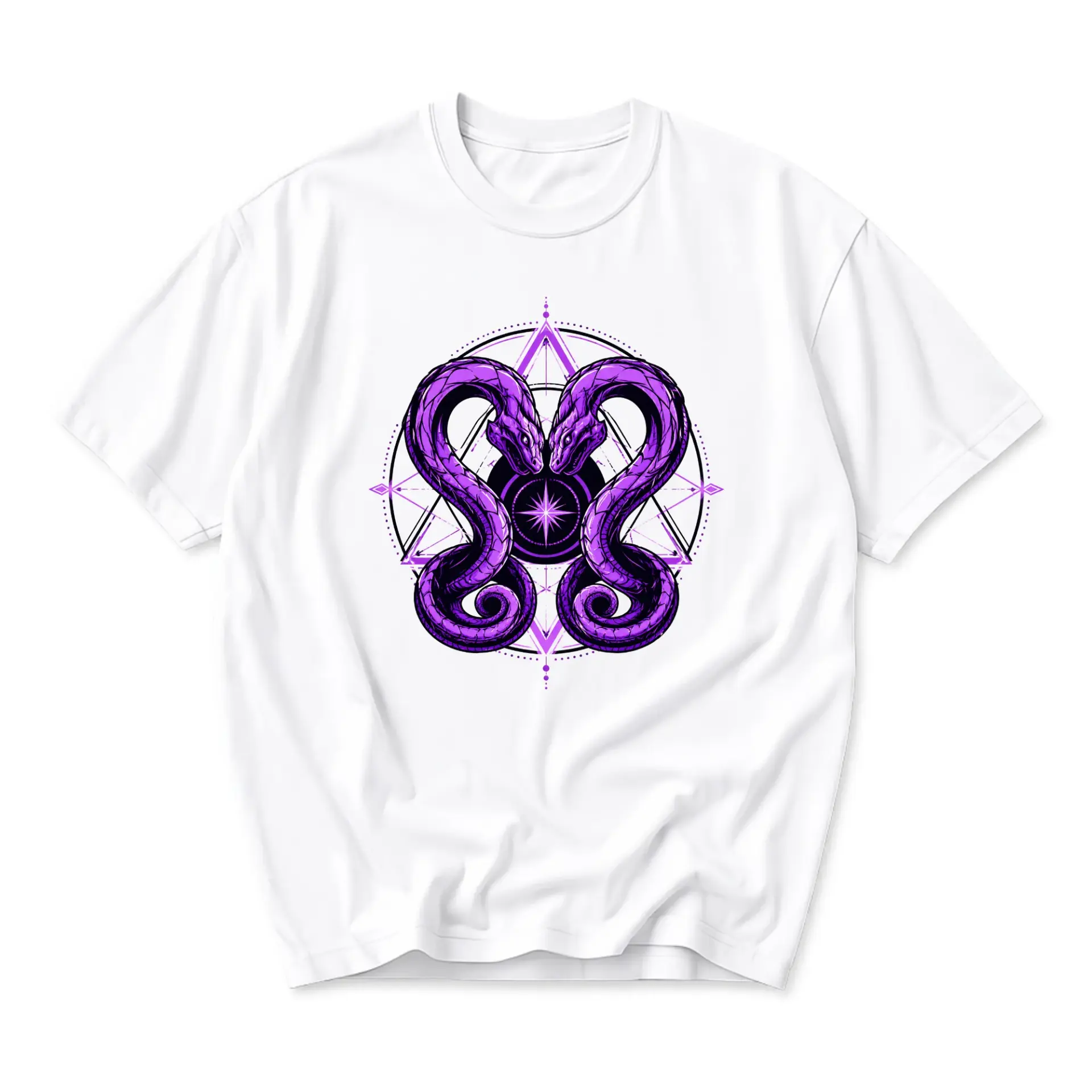 Graphic Tee Unisex Snake Geometry Print Short Sleeve Crew Neck Cotton Casual Everyday Apparel for Men and Women