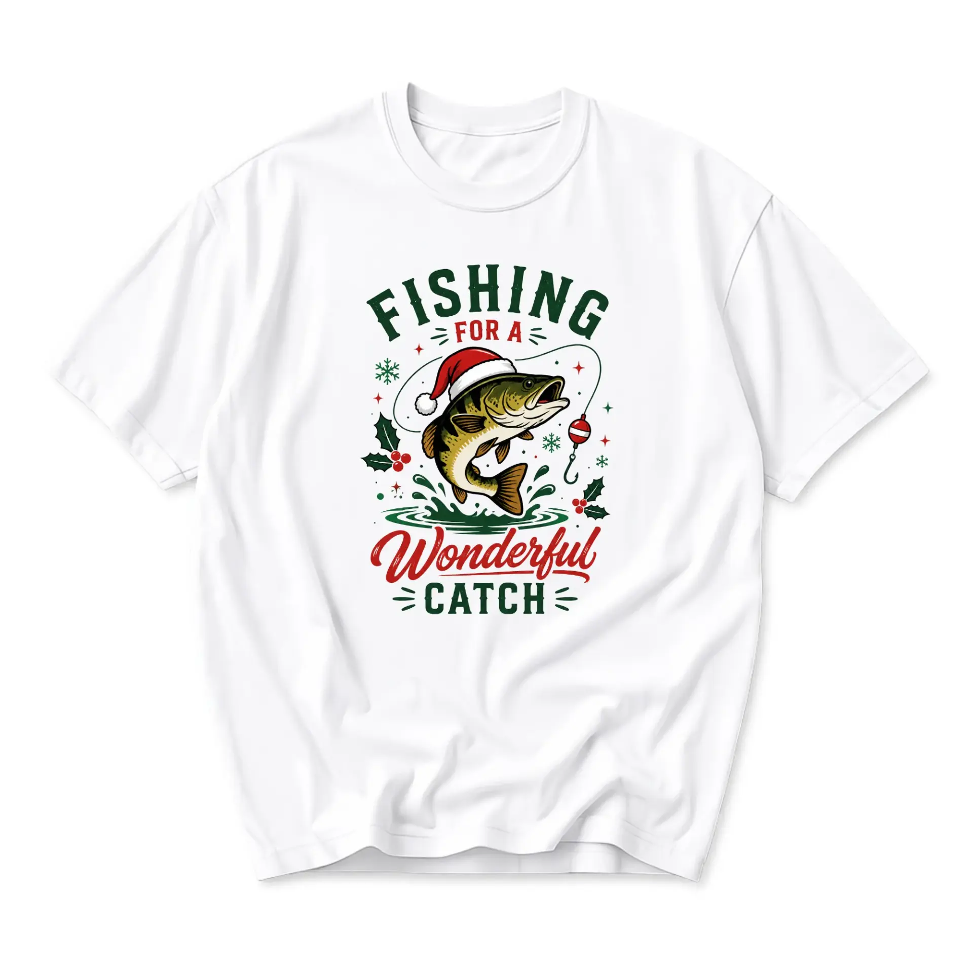 Funny Shirt Fishing for a Wonderful Catch Graphic Tee Holiday Unisex Crew Neck Casual Cotton Blend T-Shirt