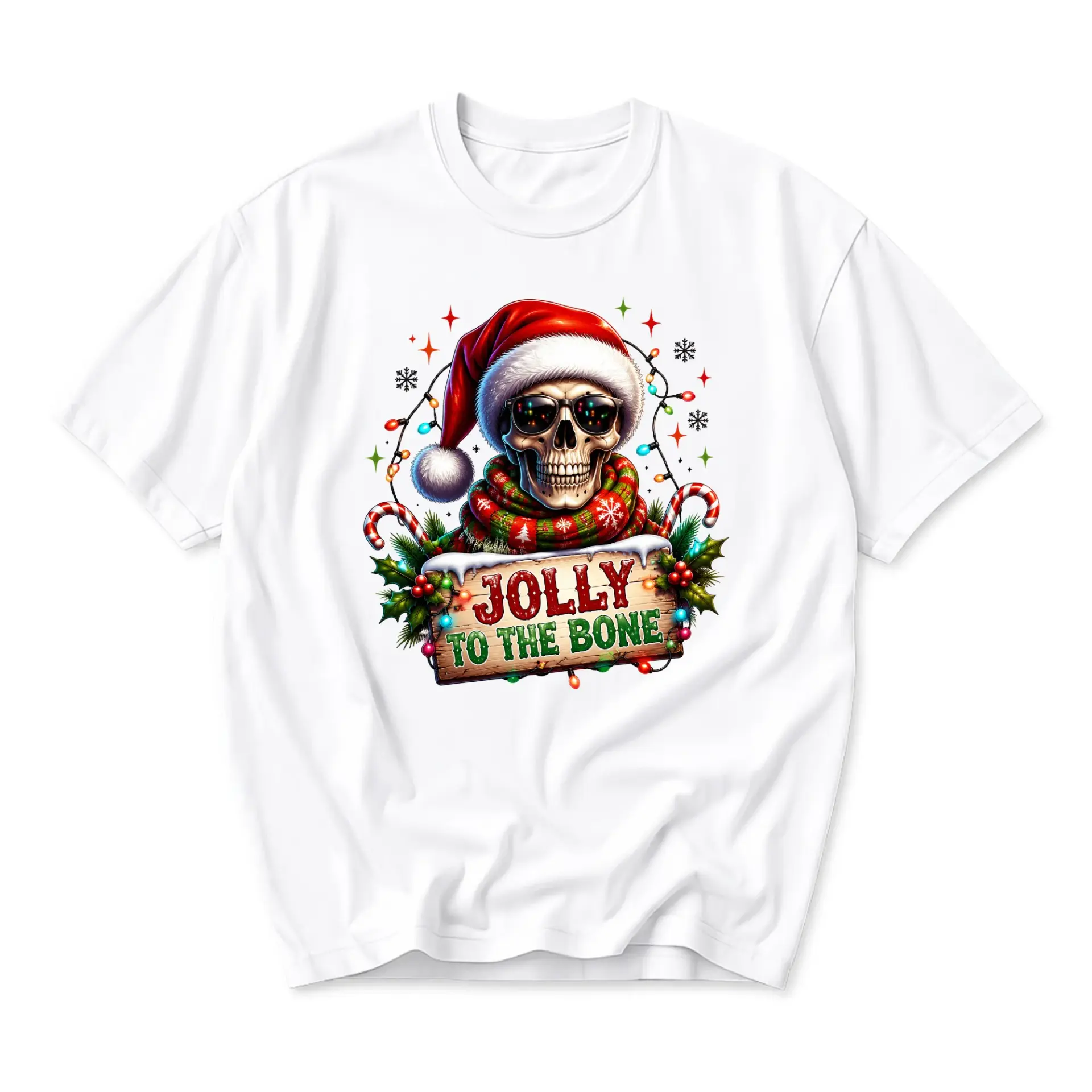 Funny Shirt Jolly to the Bone Christmas Skull Graphic Tee Unisex Casual