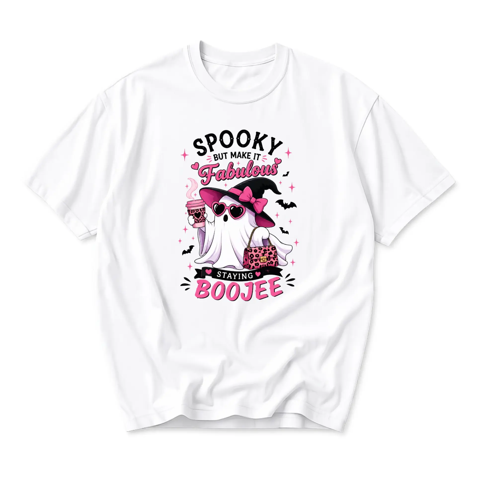 Funny Shirt Spooky but Make It Fabulous Graphic Tee Cute Ghost Design Trendy Casual Crew Neck Unisex Cotton Top