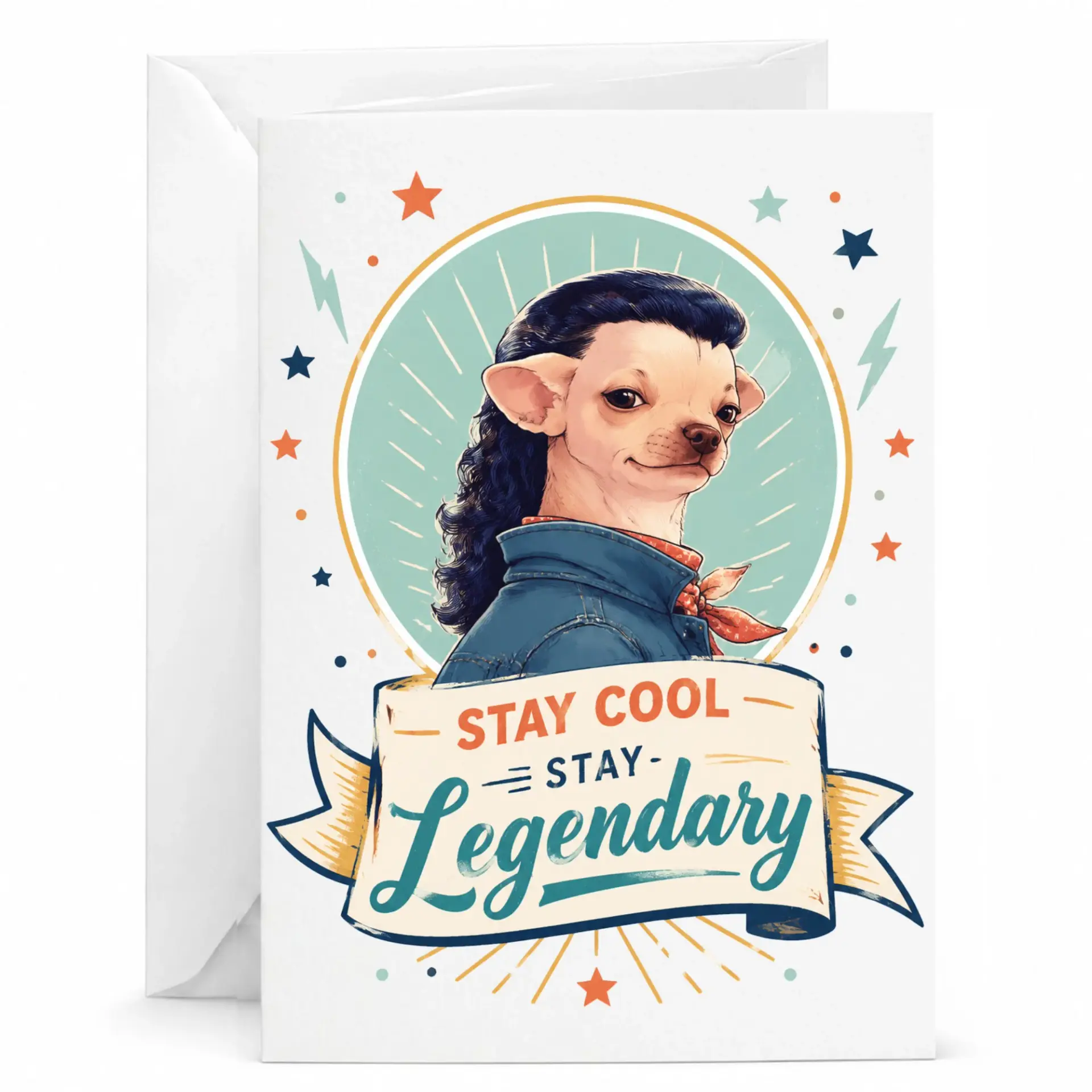 Funny Dog Mullet Greeting Card Stay Cool Retro Illustration Stationery for Friends and Family 5x7 Inches