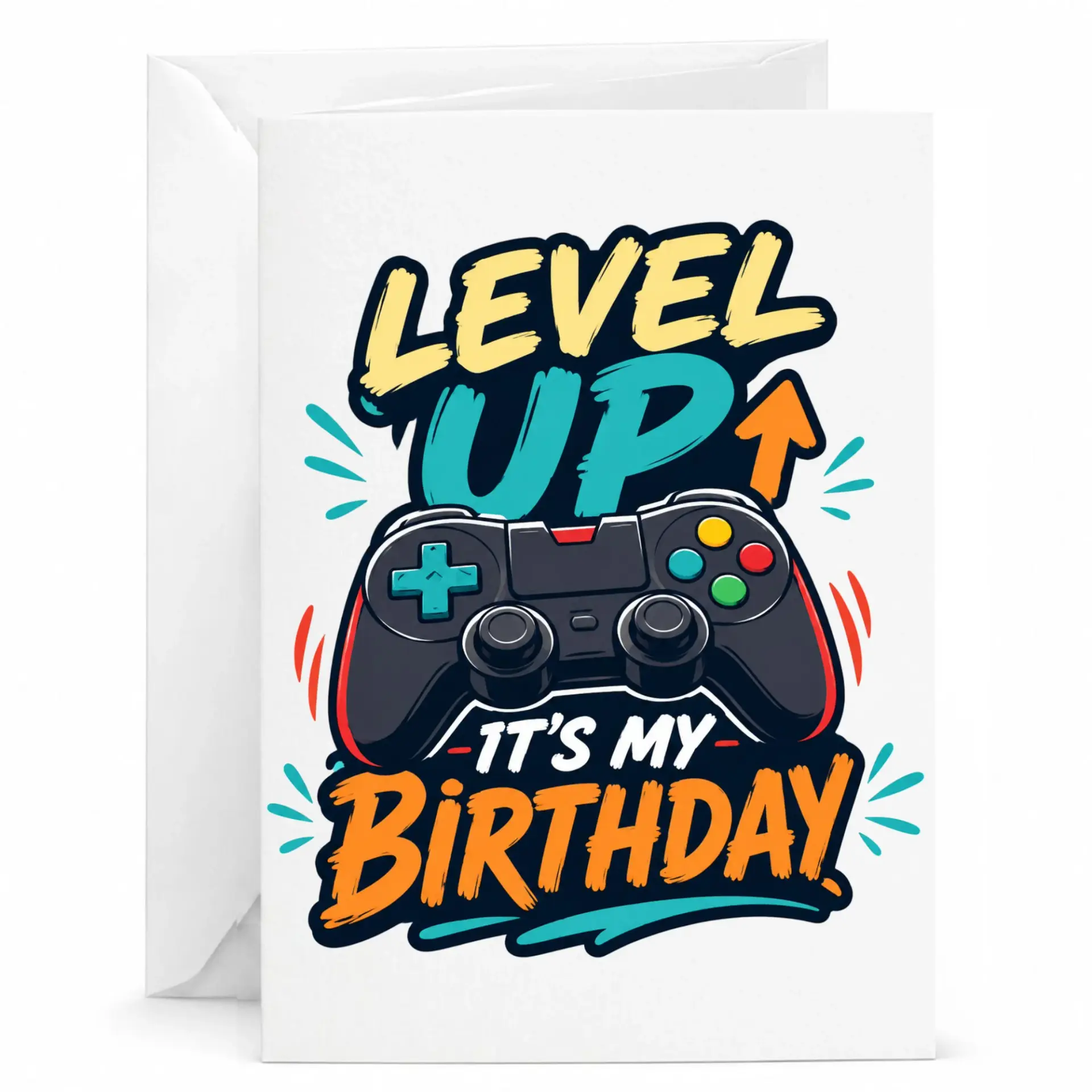 Birthday Card Gaming Controller Design Funny Video Game Themed Greeting Card for Enthusiasts 5x7 Inches with Envelope