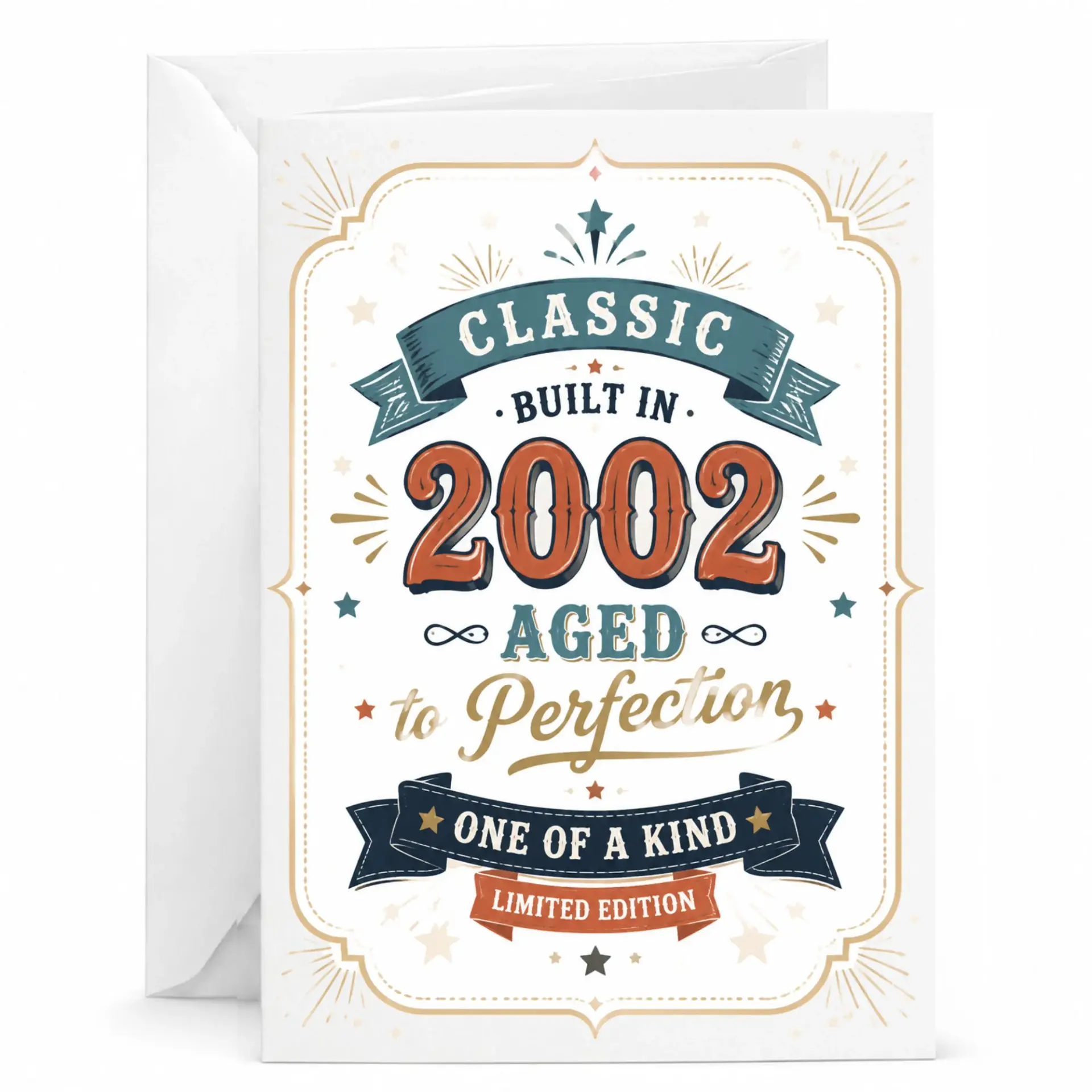 Birthday Card Classic Built in 2002 Aged to Perfection Vintage Style Greeting Card for Milestone Celebrations