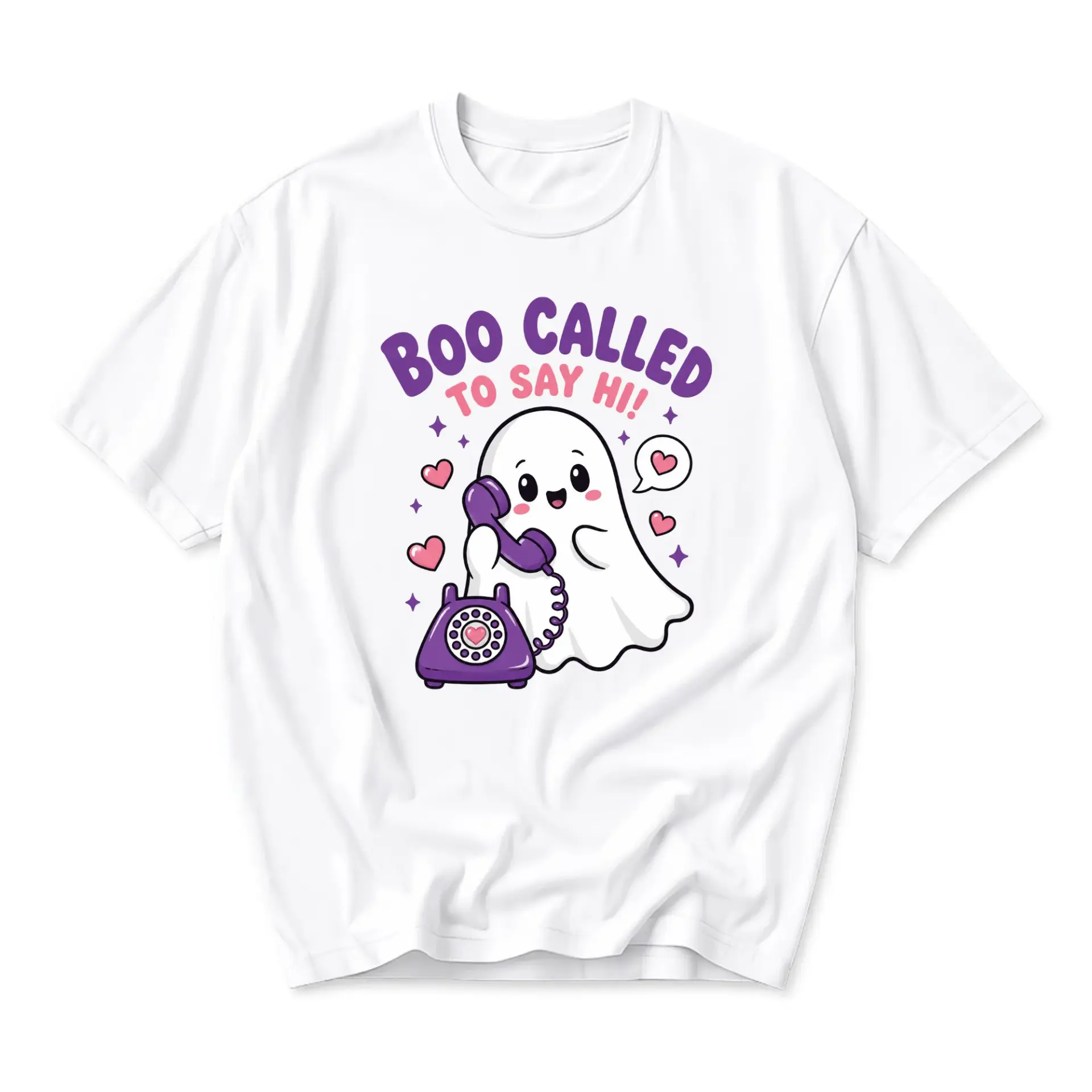 Funny Shirt Boo Called to Say Hi Cute Ghost Graphic Tee Unisex Casual Crew Neck Soft Cotton Blend Summer Top
