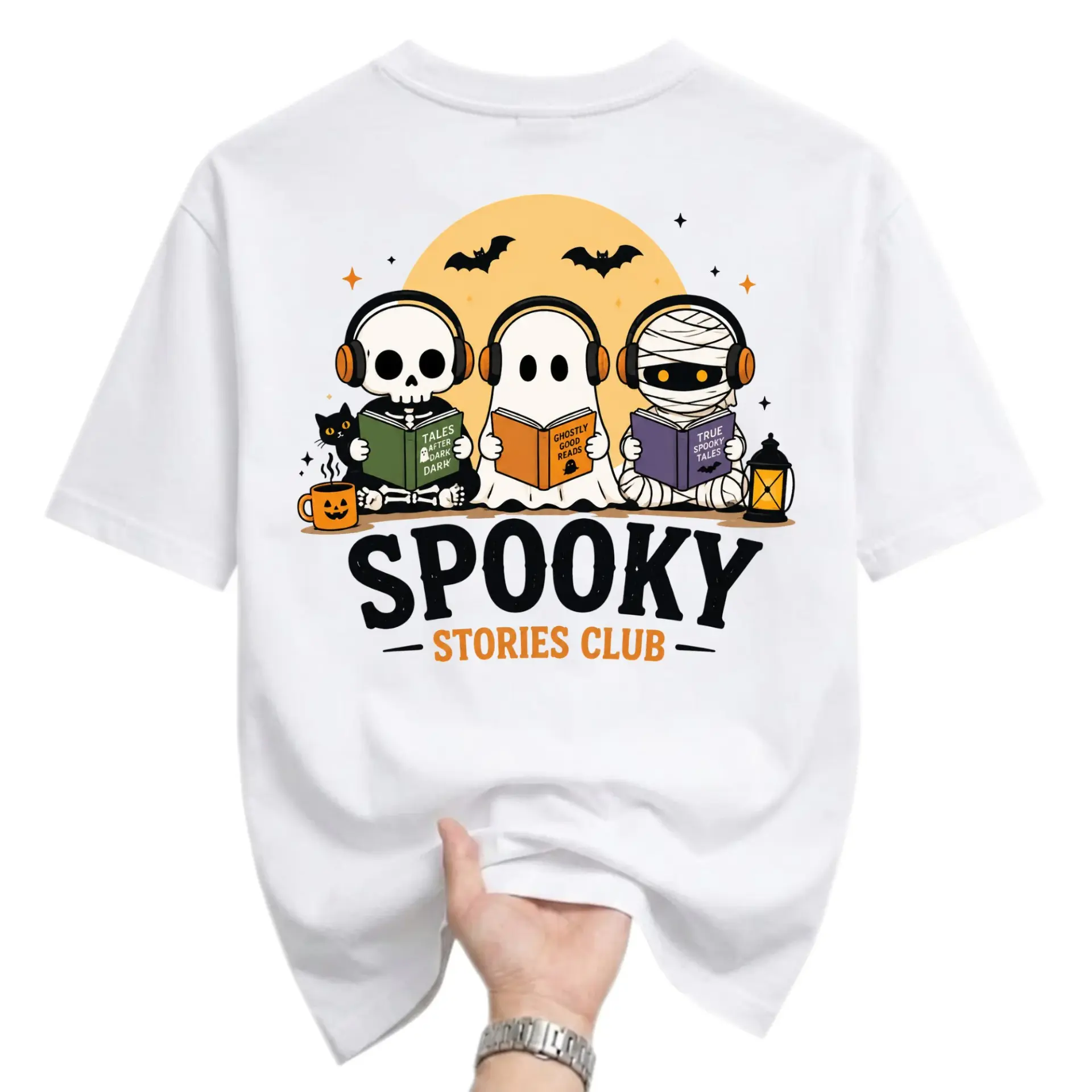 Graphic Tee Spooky Stories Club Halloween Shirt Unisex Crew Neck Short Sleeve Cotton Blend Casual Fall Apparel