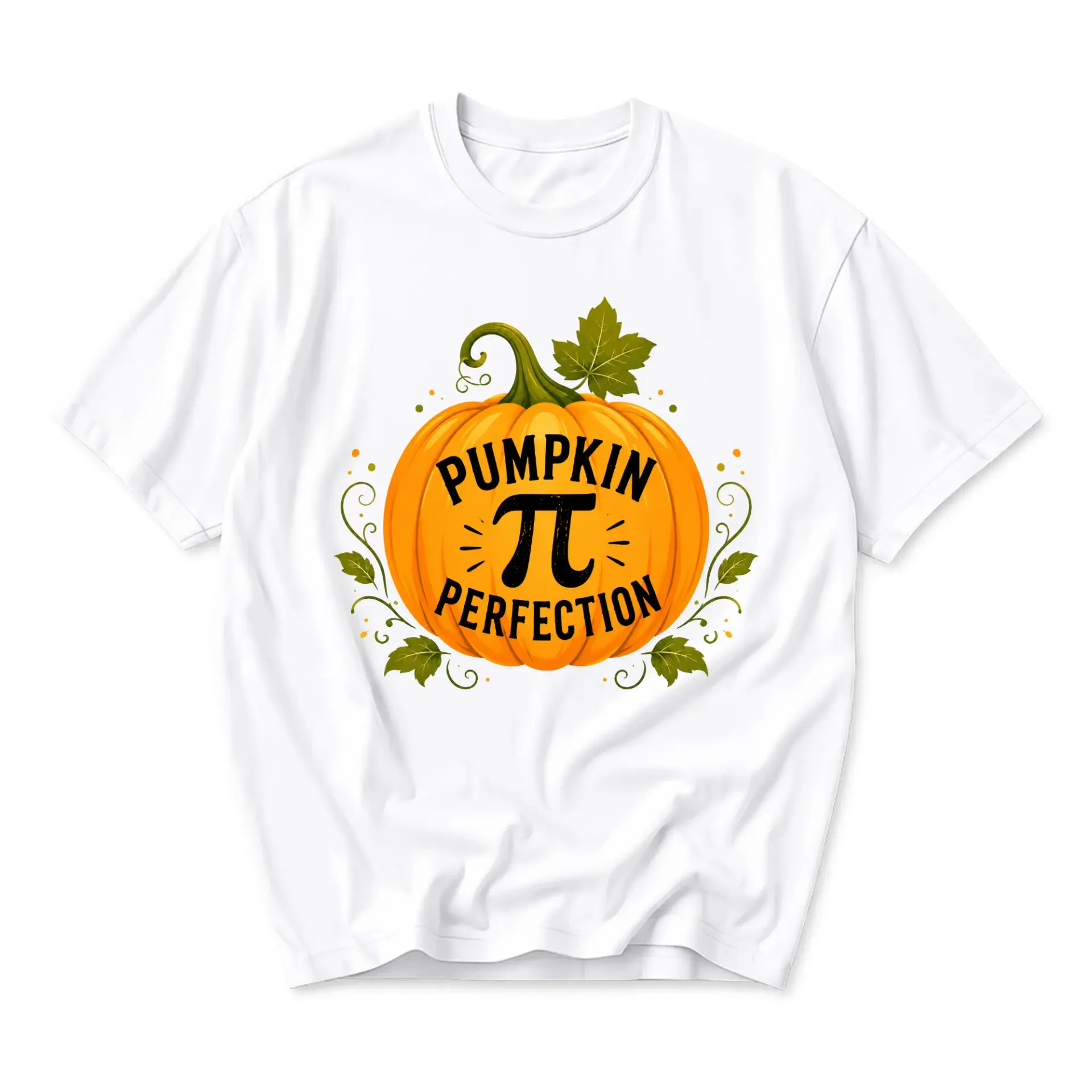 Funny Shirt Pumpkin Pi Perfection Graphic Tee Seasonal Unisex Crew Neck Short Sleeve Casual Cotton Blend Apparel White