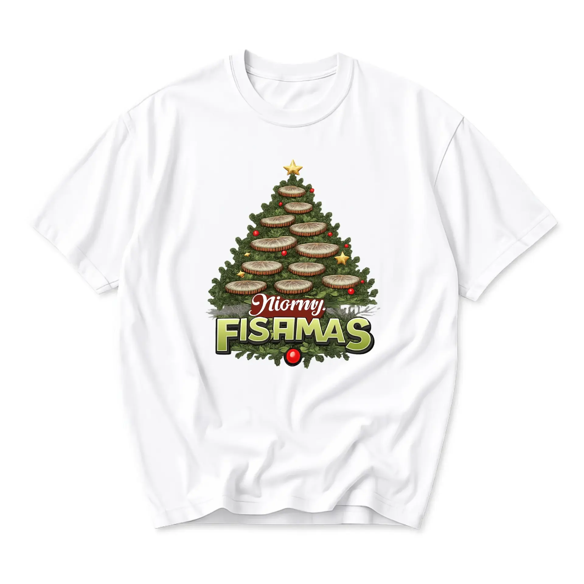 Funny Shirt Merry Fishmas Christmas Tree Graphic Tee Unisex Cotton Blend