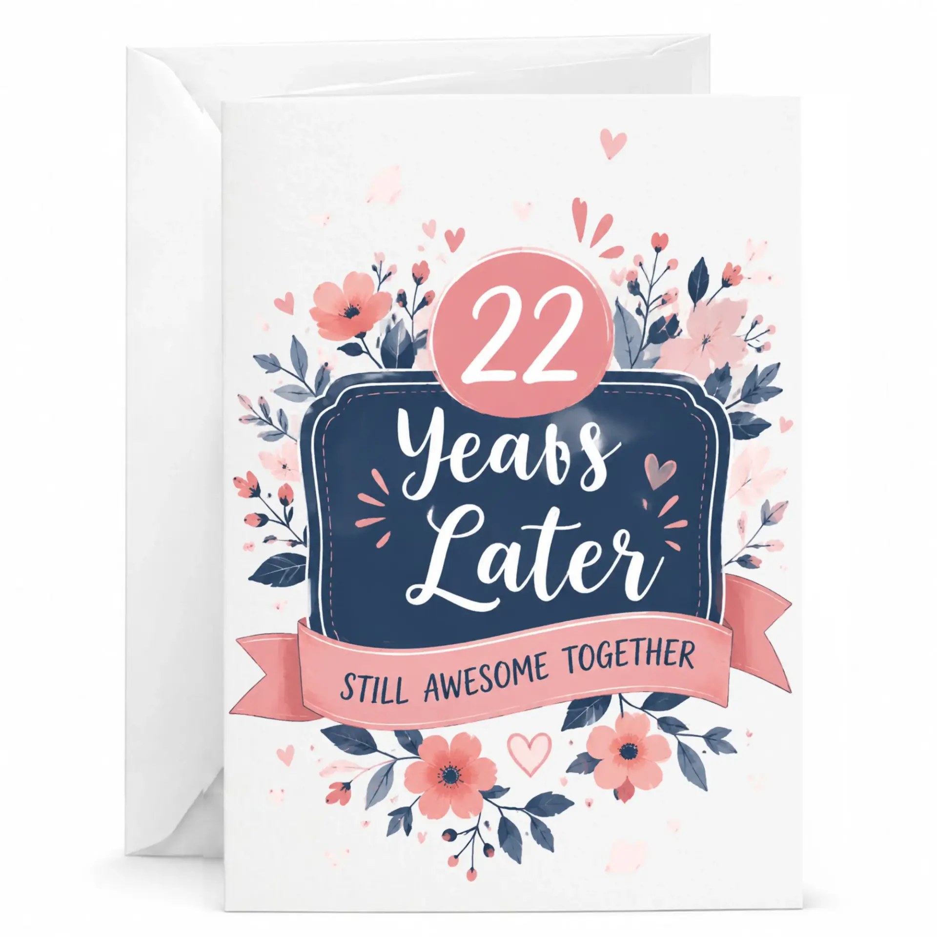 Anniversary Greeting Card 22 Years Later Still Awesome Together Floral Design for Milestone Celebration 5x7 Inches
