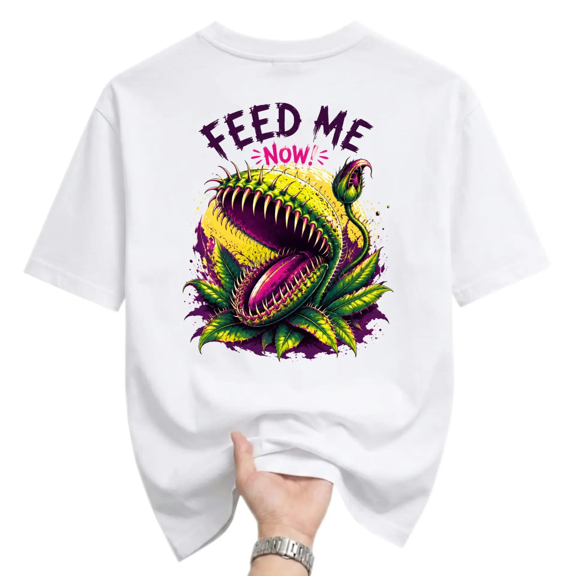 Funny Shirt Feed Me Now Venus Flytrap Graphic Tee Unisex Casual Cotton Crew Neck Botanical Horror Art Print Top