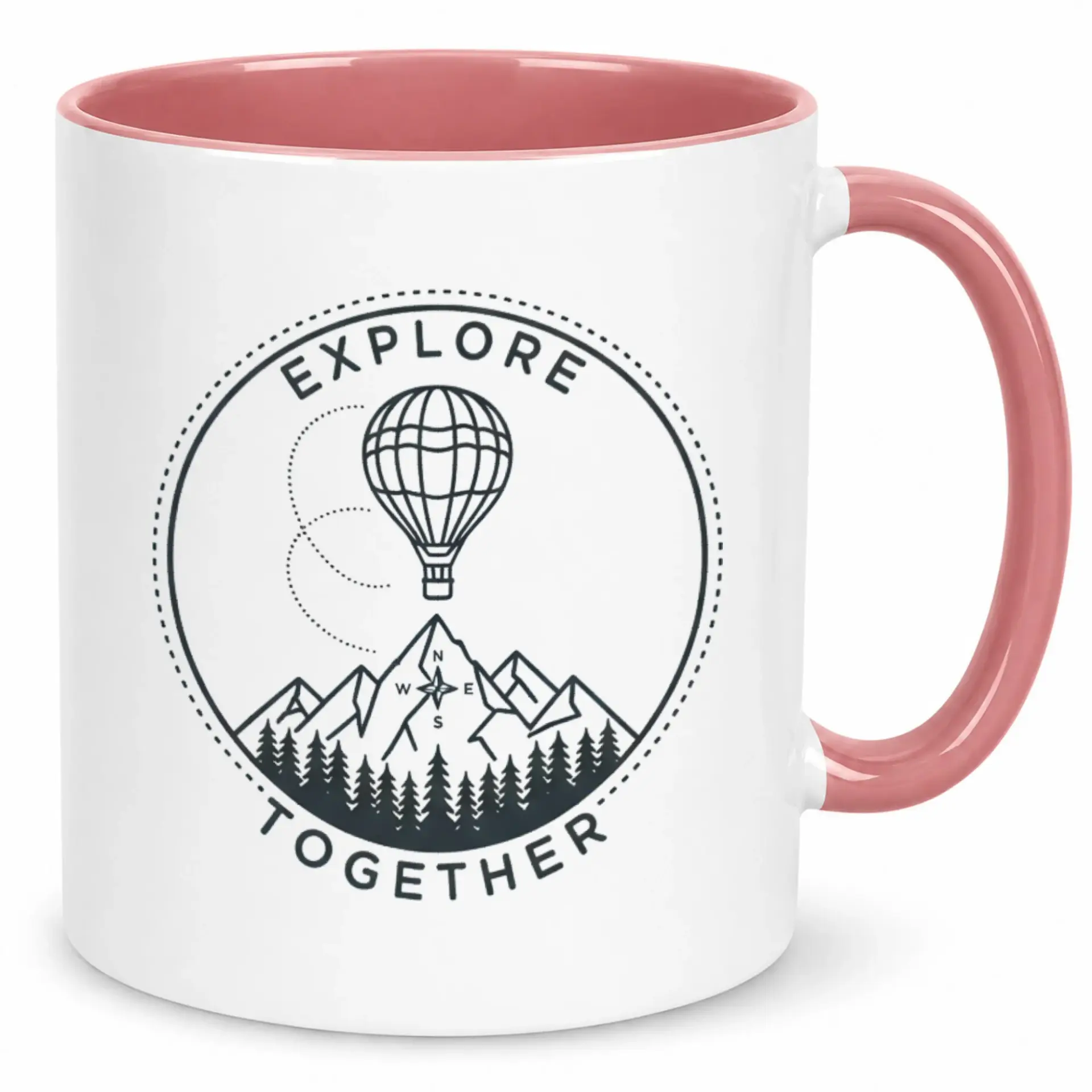 Ceramic Coffee Mug "explore Together" Hot Air Balloon Mountain Design Inspirational Travel Theme Drinkware Cup Gift