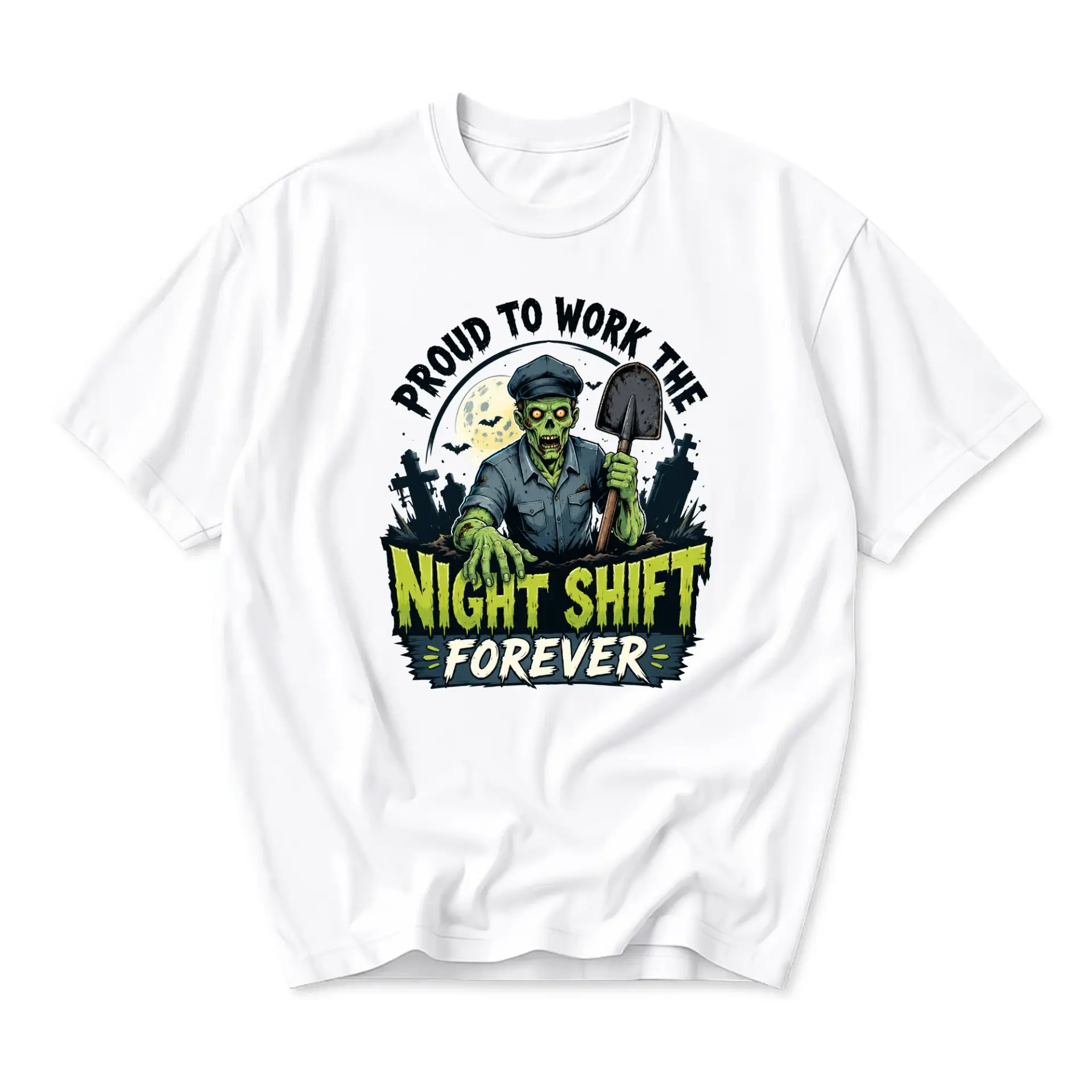 Funny Shirt Proud to Work the Night Shift Forever Graphic Tee Unisex Crew Neck Short Sleeve Cotton Casual Apparel