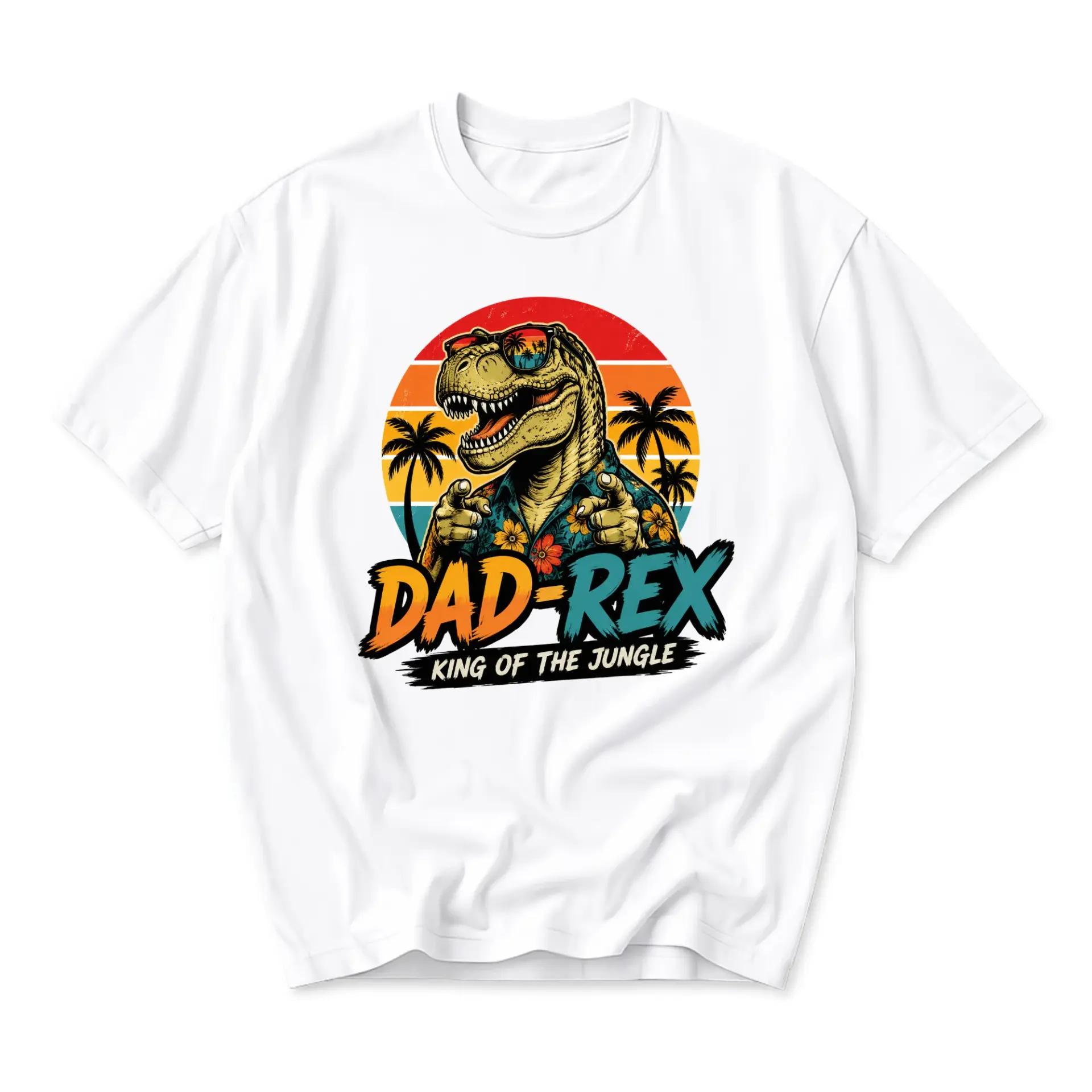 Funny Shirt Dad-Rex King of the Jungle Unisex Graphic Printed T-Shirt Retro Tropical Dinosaur Casual Apparel Gift