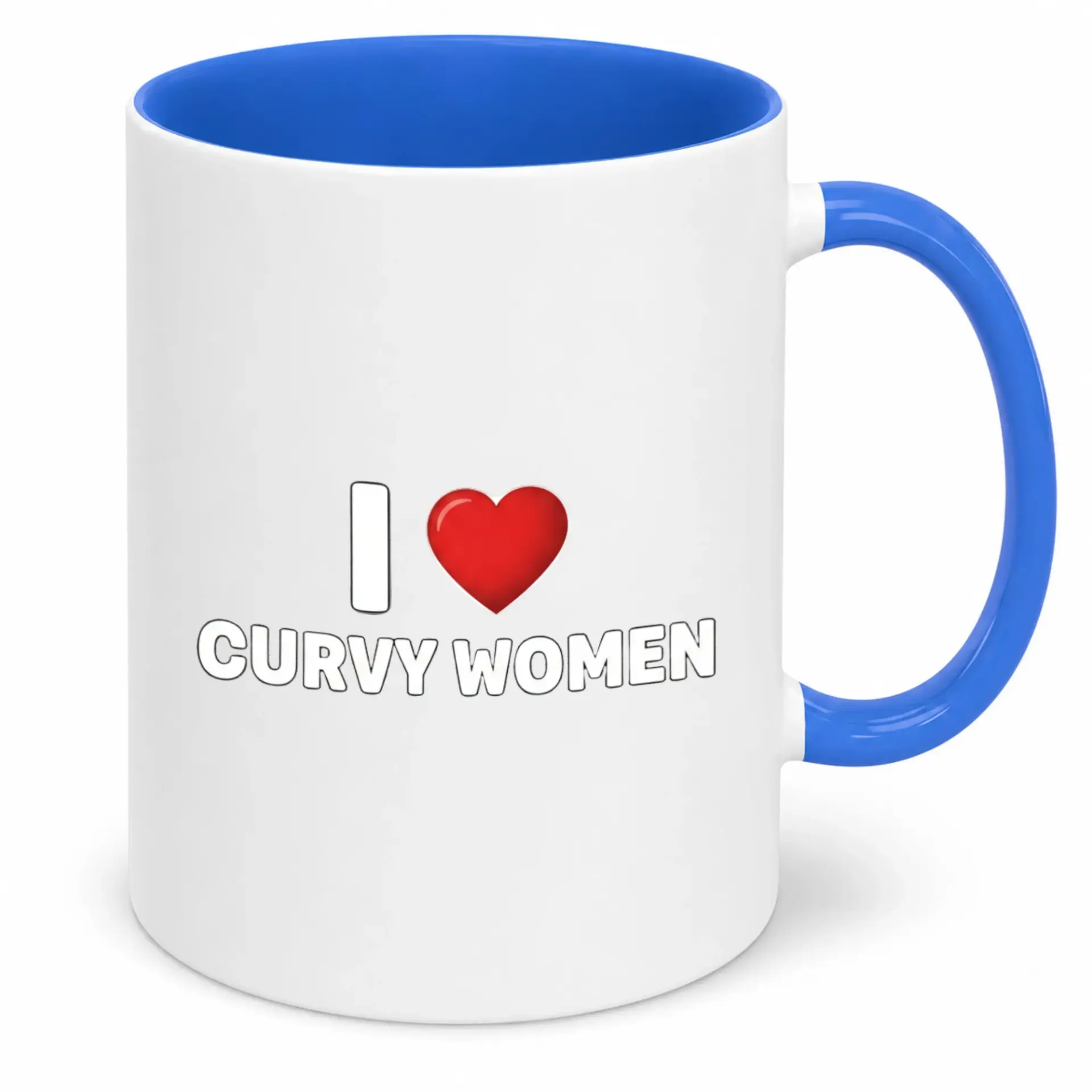 Funny Coffee Mug Expressing Appreciation for Curvy Women - 11oz or 15oz Premium White Ceramic Drinkware with Blue Handle and Interior