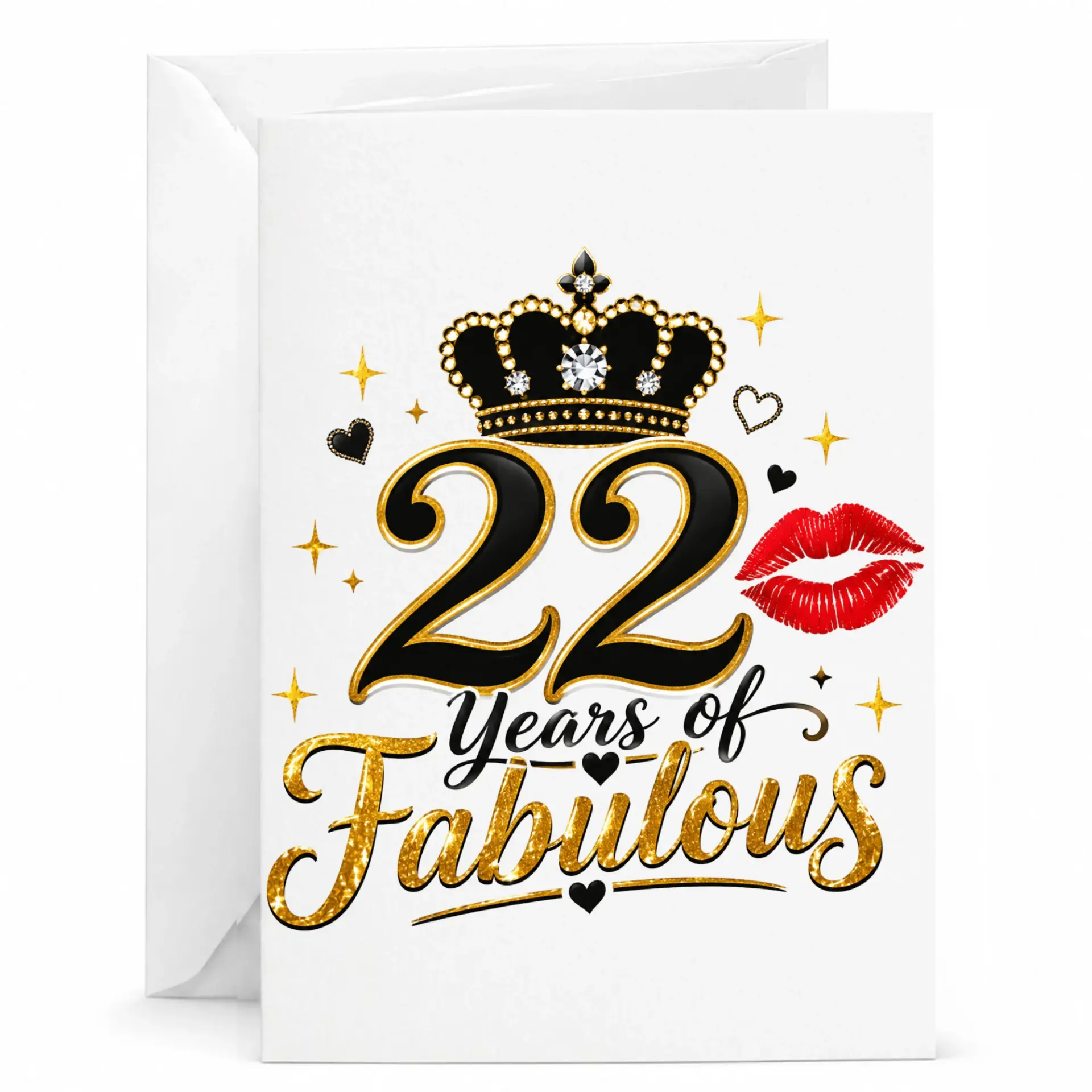 Greeting Card 22 Years of Fabulous Funny Birthday Card with Crown and Red Lips Graphic for Milestone Birthday Celebration