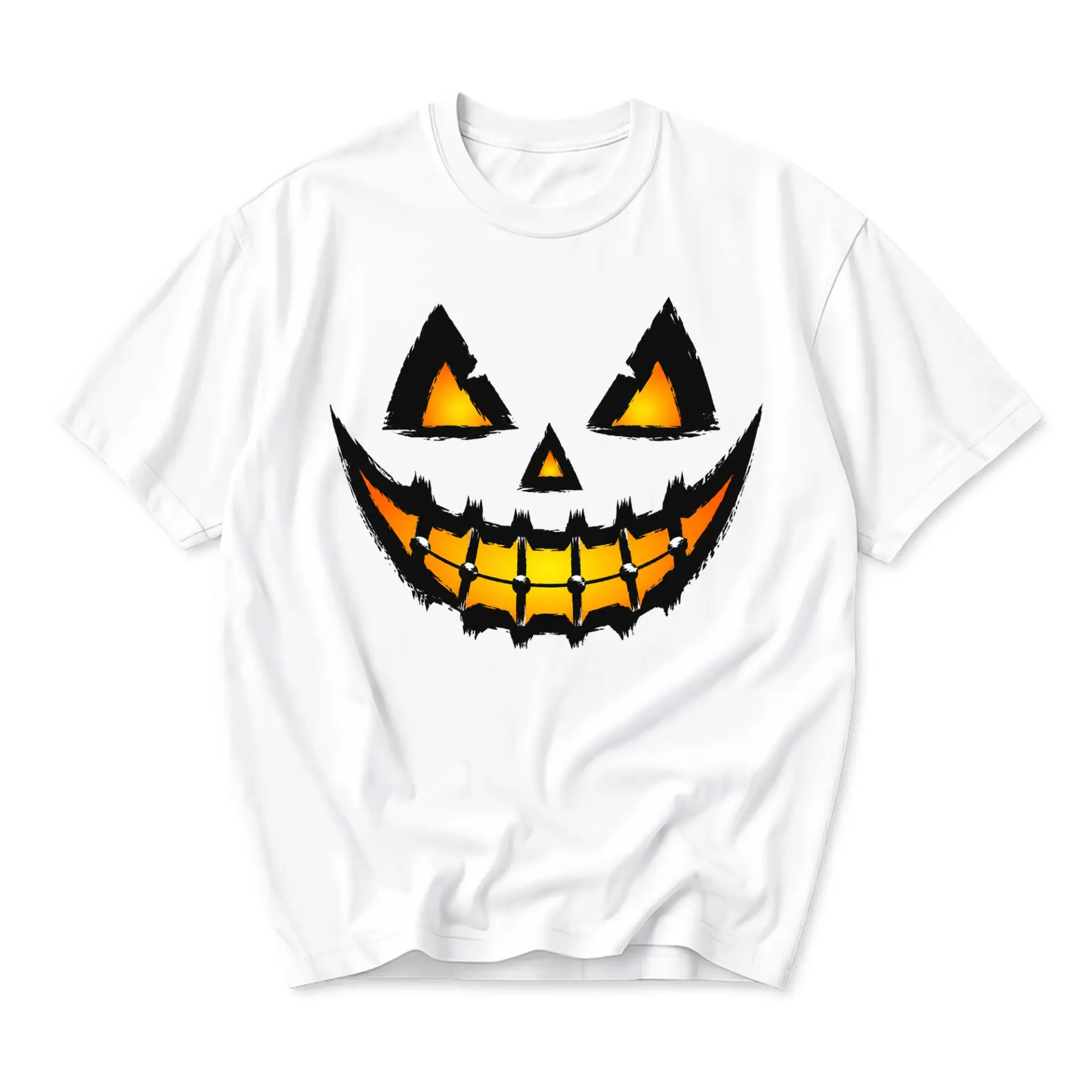 Graphic Tee Unisex Jack O Lantern Pumpkin Face Halloween Shirt Comfortable Casual Short Sleeve Crew Neck Top White