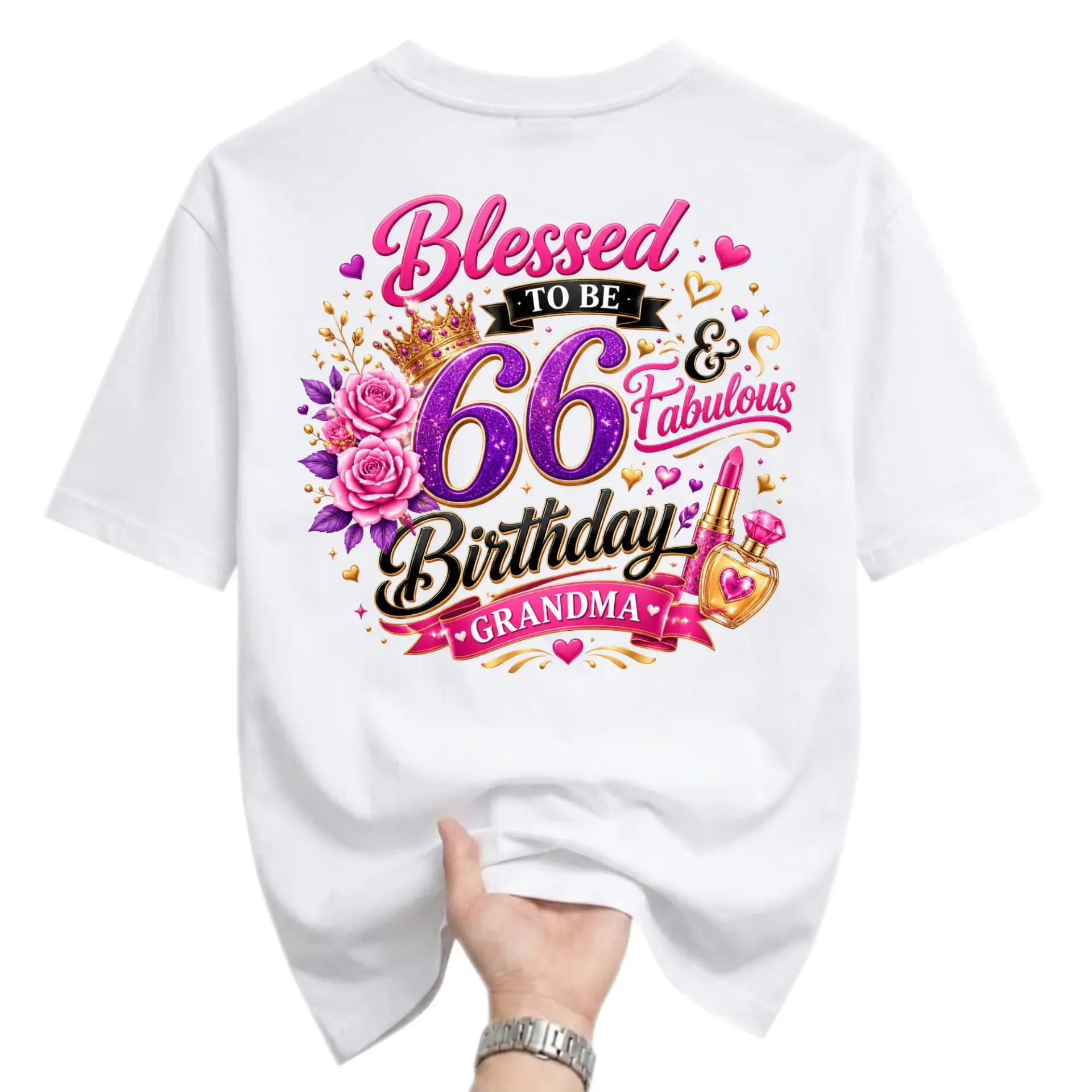 Graphic Tee Blessed to Be 66 and Fabulous Grandma Birthday Shirt for Women Unisex Casual Apparel Sixth