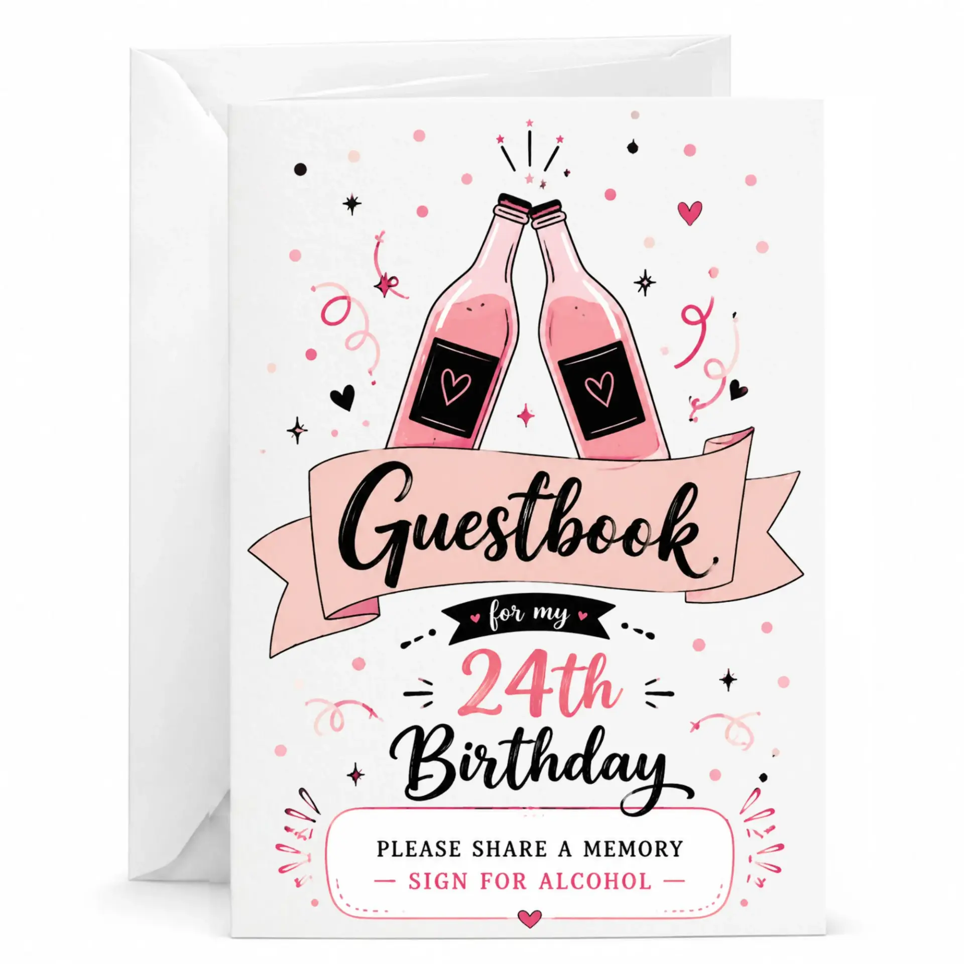 Birthday Card for 24th Birthday Celebration, Pink Champagne Toast Design Greeting Card with Matching White Envelope