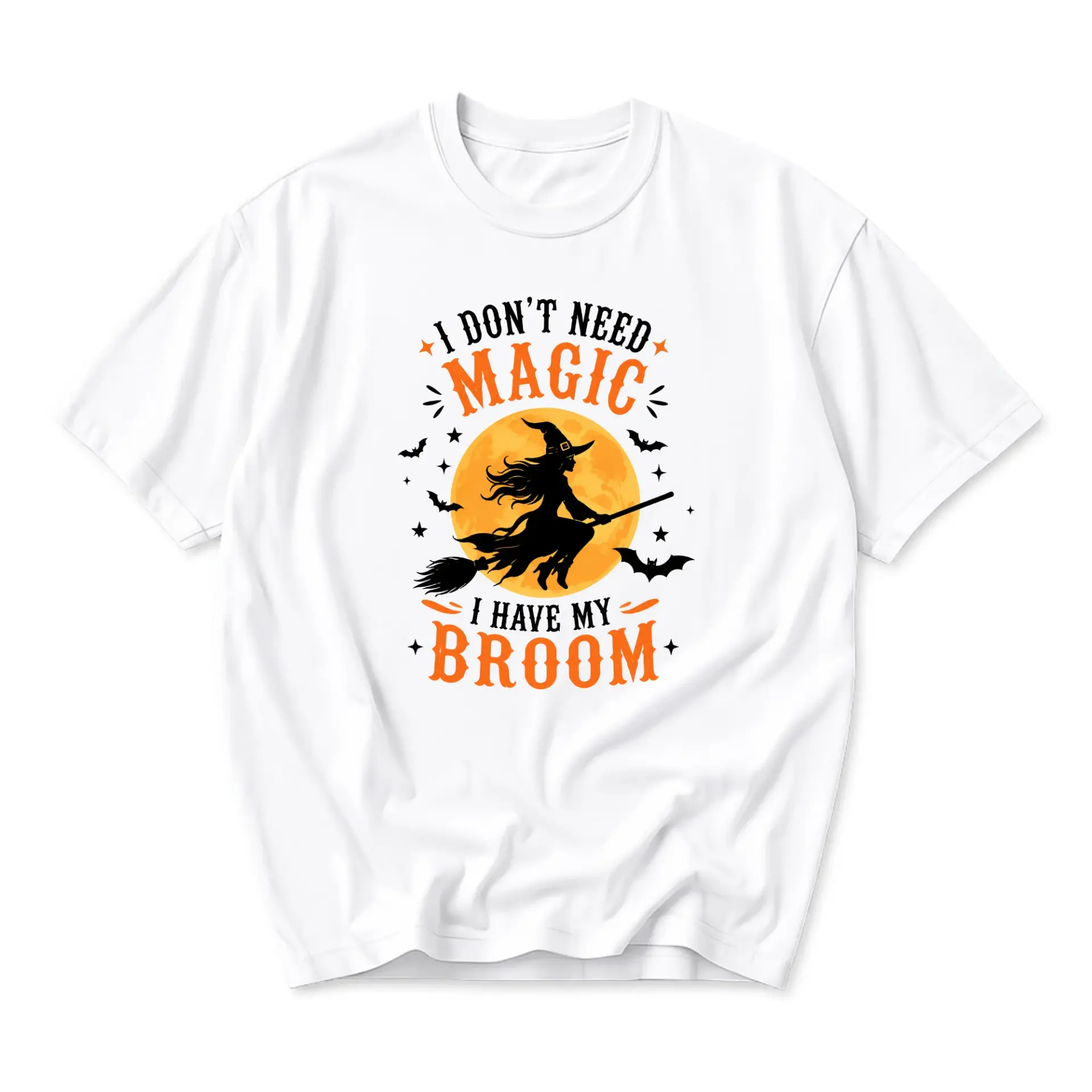 Funny Shirt Unisex Graphic Printed T-Shirt I Don't Need Magic I Have My Broom Halloween Witch Seasonal Apparel