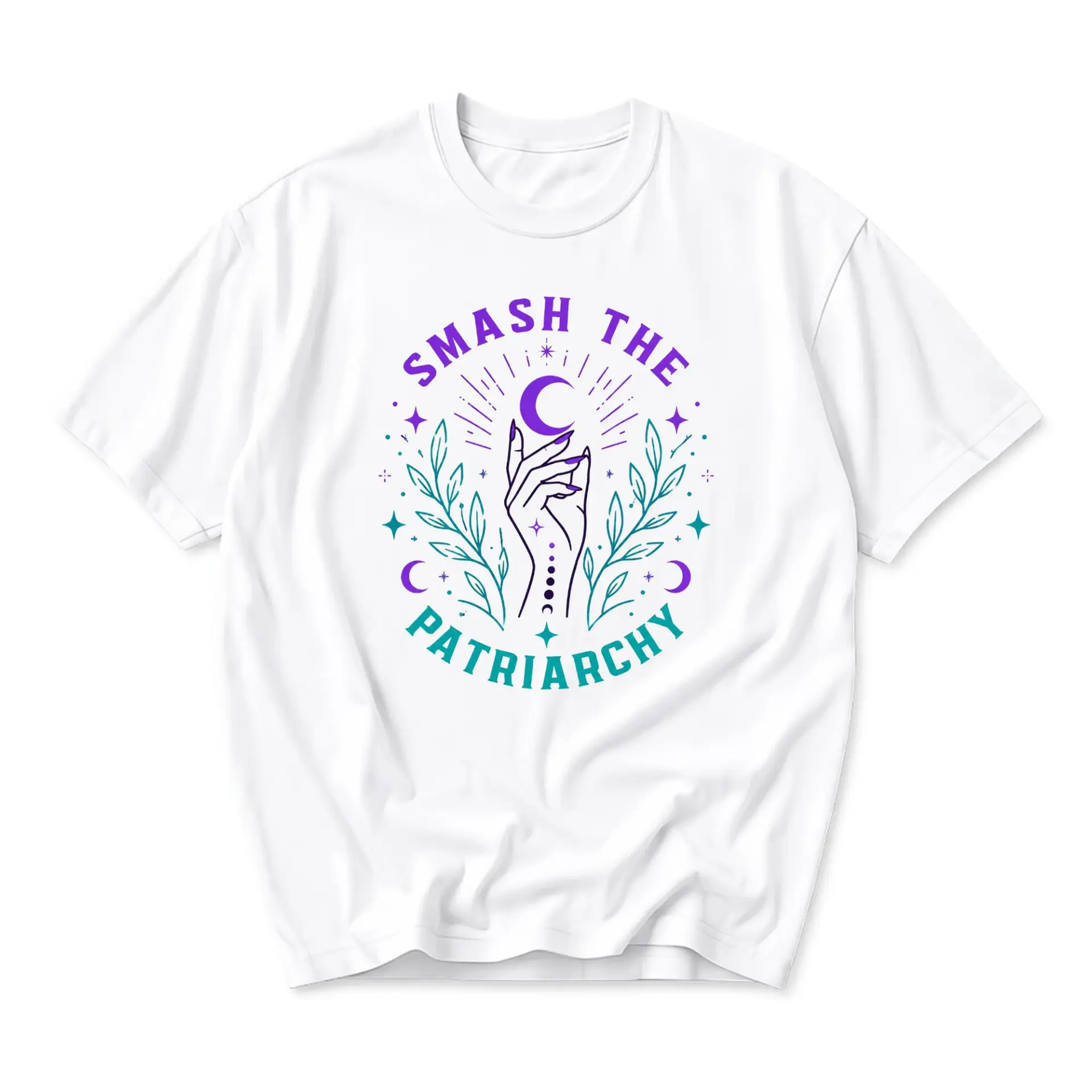 Graphic Tee Unisex Crew Neck T-Shirt Featuring Celestial Hand Illustration and Empowerment Quote Design