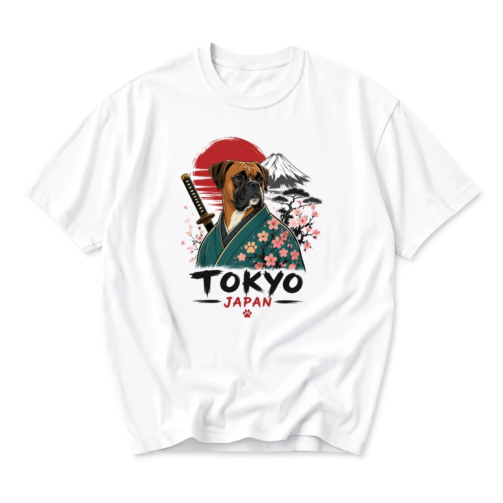 Graphic Tee Boxer Dog Samurai Tokyo Japan Art Shirt Unisex Crew Neck Short