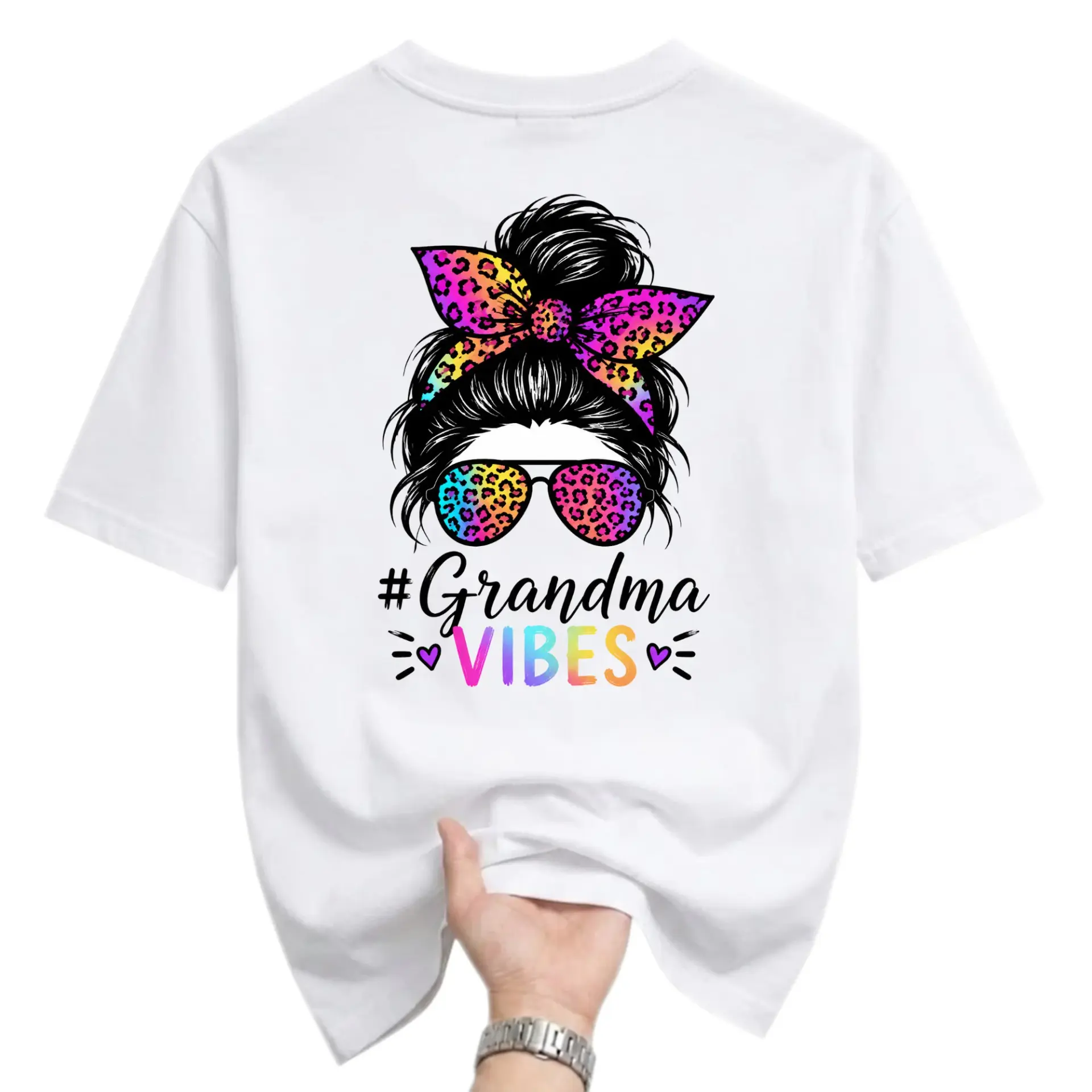 Graphic Tee Grandma T-Shirt Leopard Print Messy Bun Sunglasses Casual Summer Top for Women and Family Members