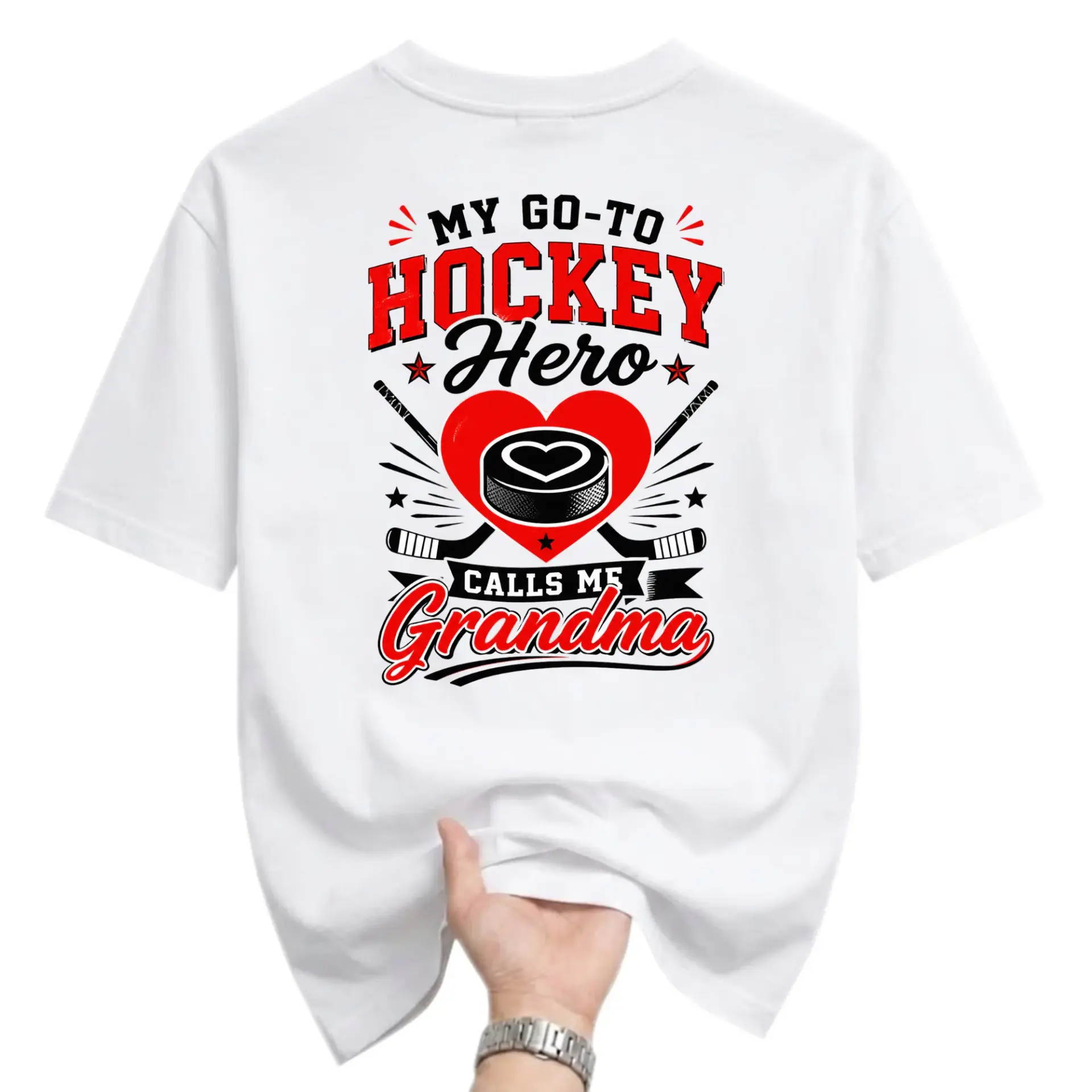 Funny Shirt To Hockey Hero Calls Me Grandma Unisex Crew Neck Graphic Printed T-Shirt Casual Everyday Apparel