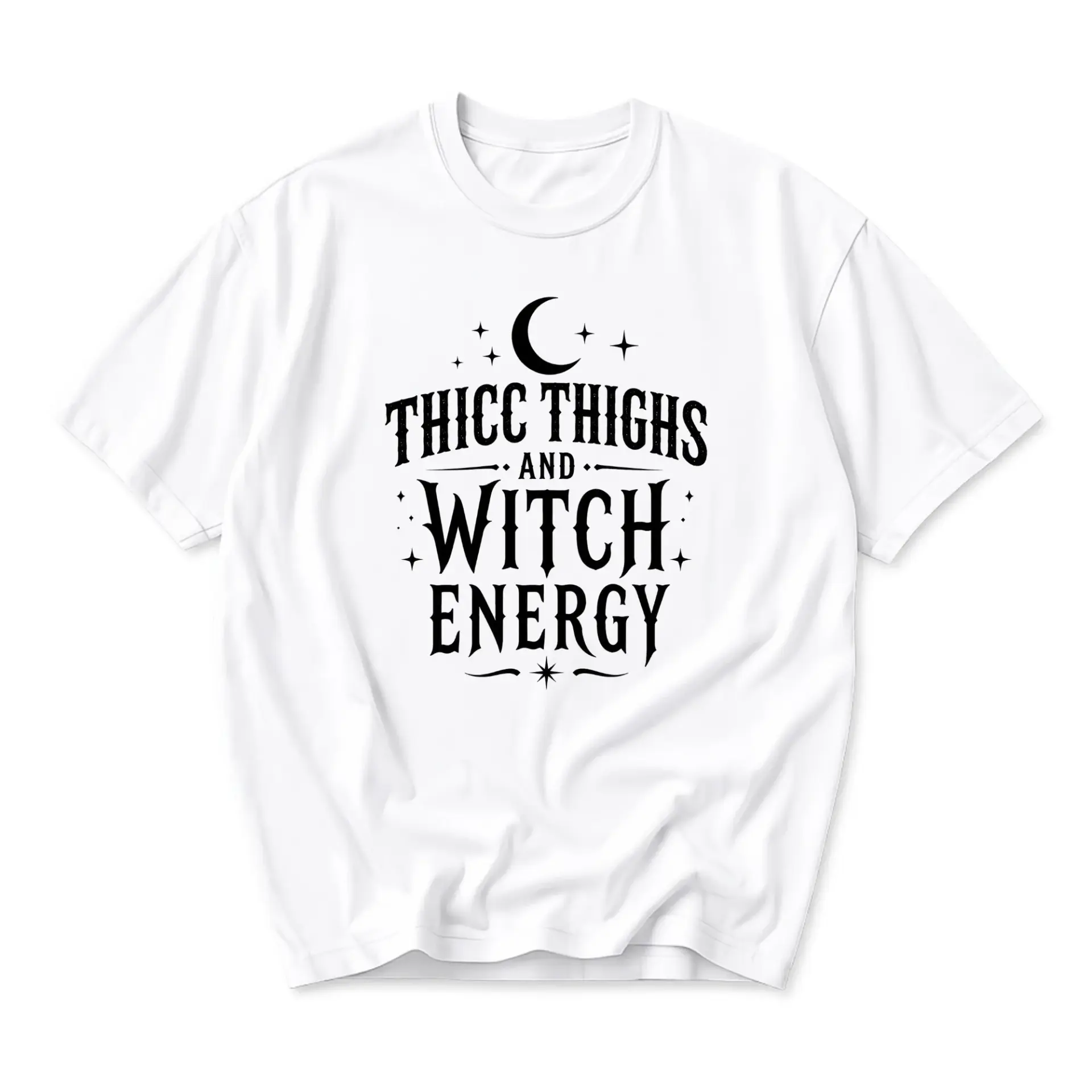 Funny Shirt Thicc Thighs and Witch Energy Graphic Tee Unisex Casual Crew Neck Comfortable Cotton Blend Everyday Top