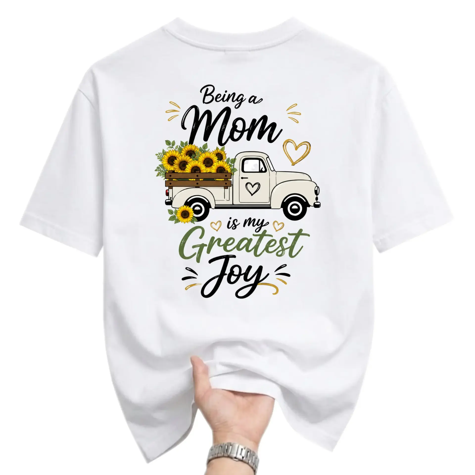 Funny Shirt Being a Mom Is My Greatest Joy Sunflower Pickup Truck Graphic Tee Casual Cotton Unisex Crewneck T-Shirt