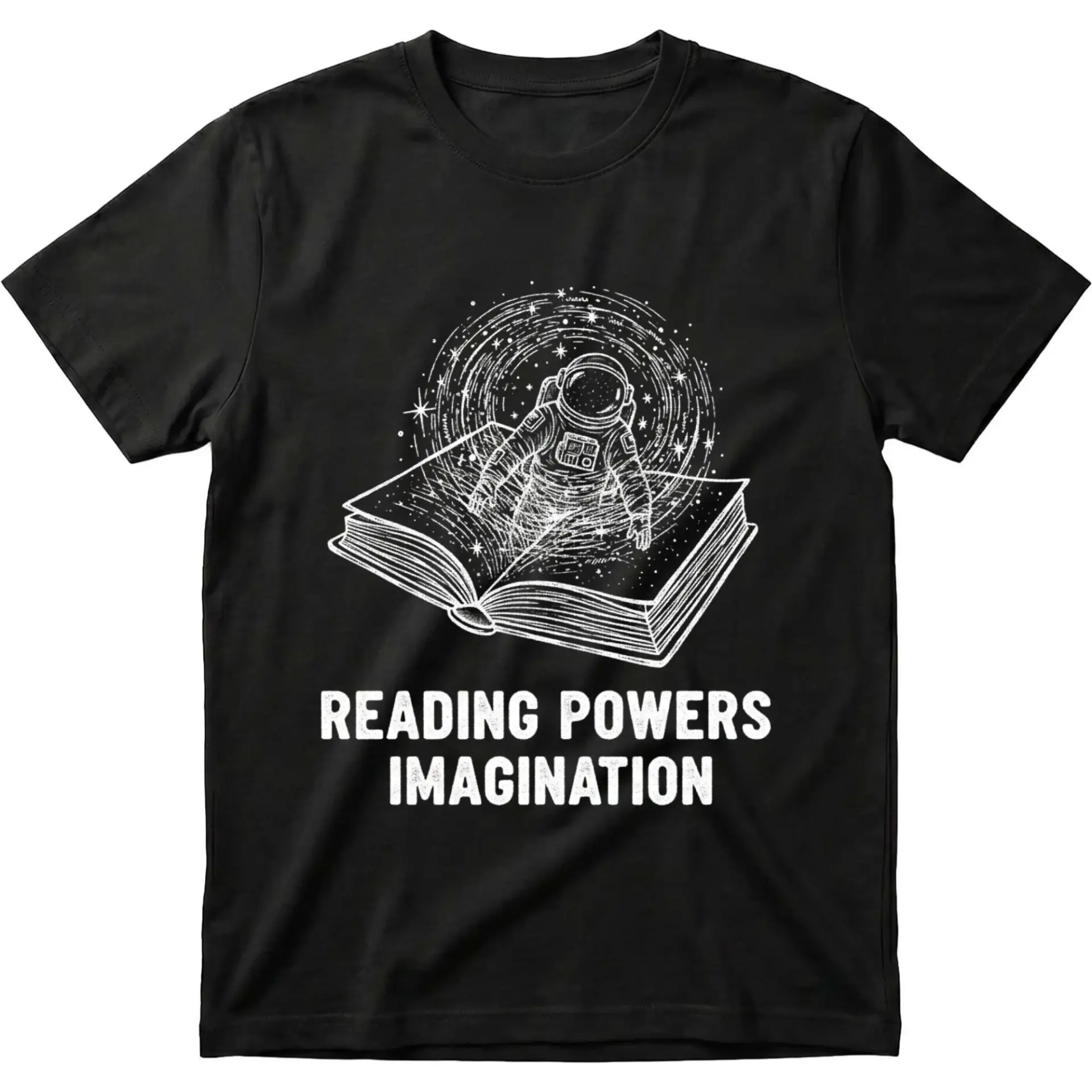 Graphic Tee Reading Powers Imagination Space Astronaut Design Unisex Crew Neck Short Sleeve Cotton Casual Shirt