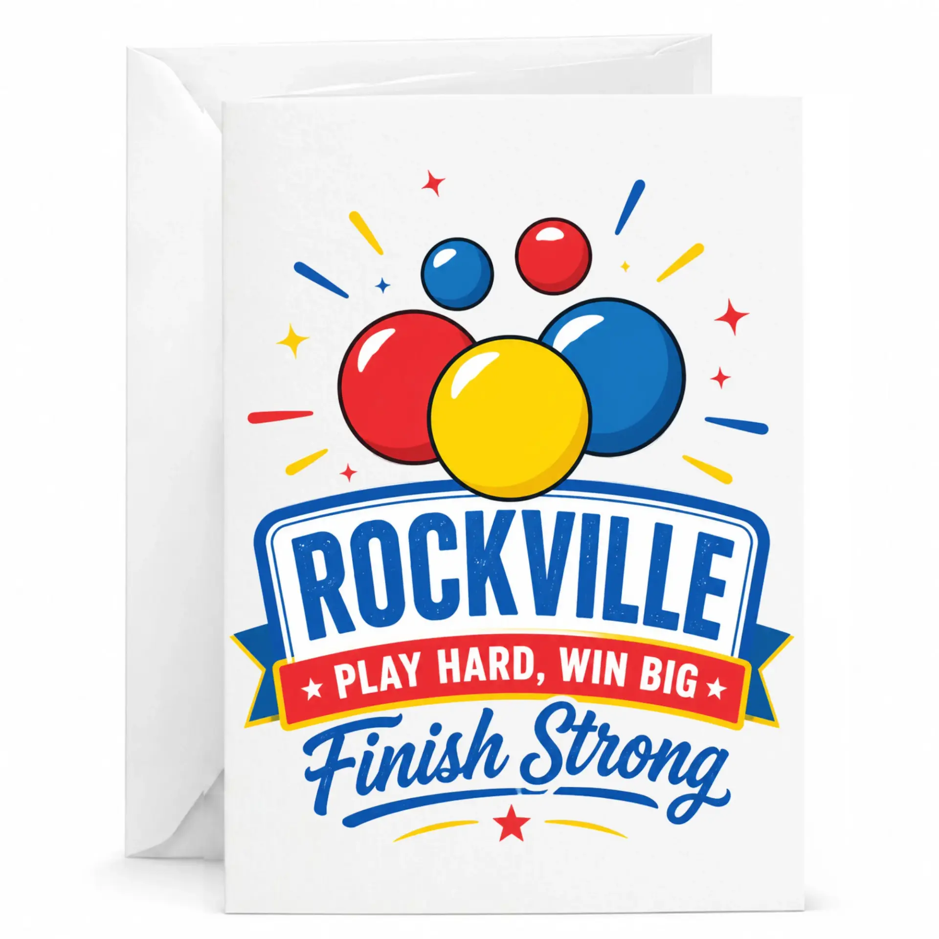 Greeting Card Rockville Play Hard Win Big Finish Strong Design for Sports Enthusiasts and Fans